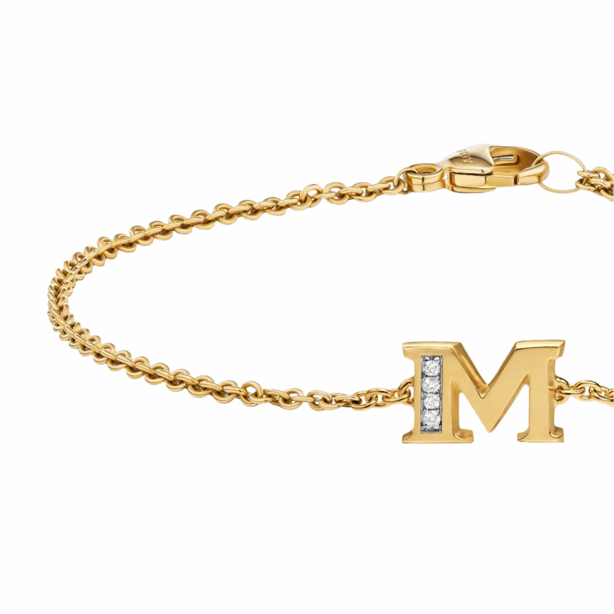 Petite Pavé Initial Chain Bracelet 18K Yellow Gold with Diamond M - Image 4