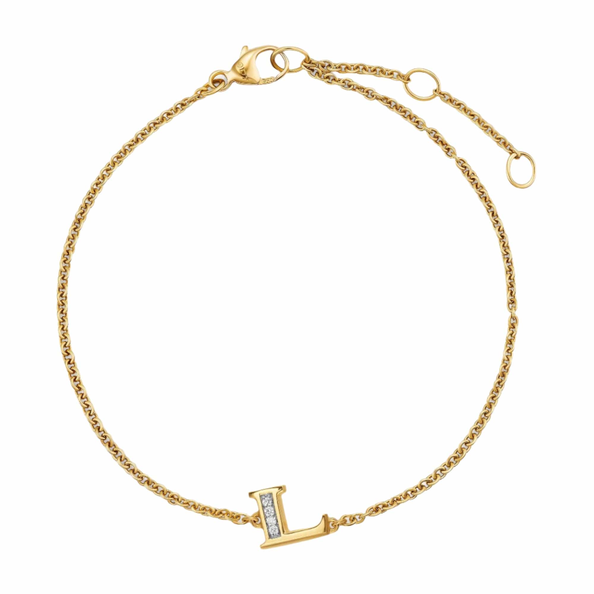 Petite Pavé Initial Chain Bracelet 18K Yellow Gold with Diamond L - Image 2