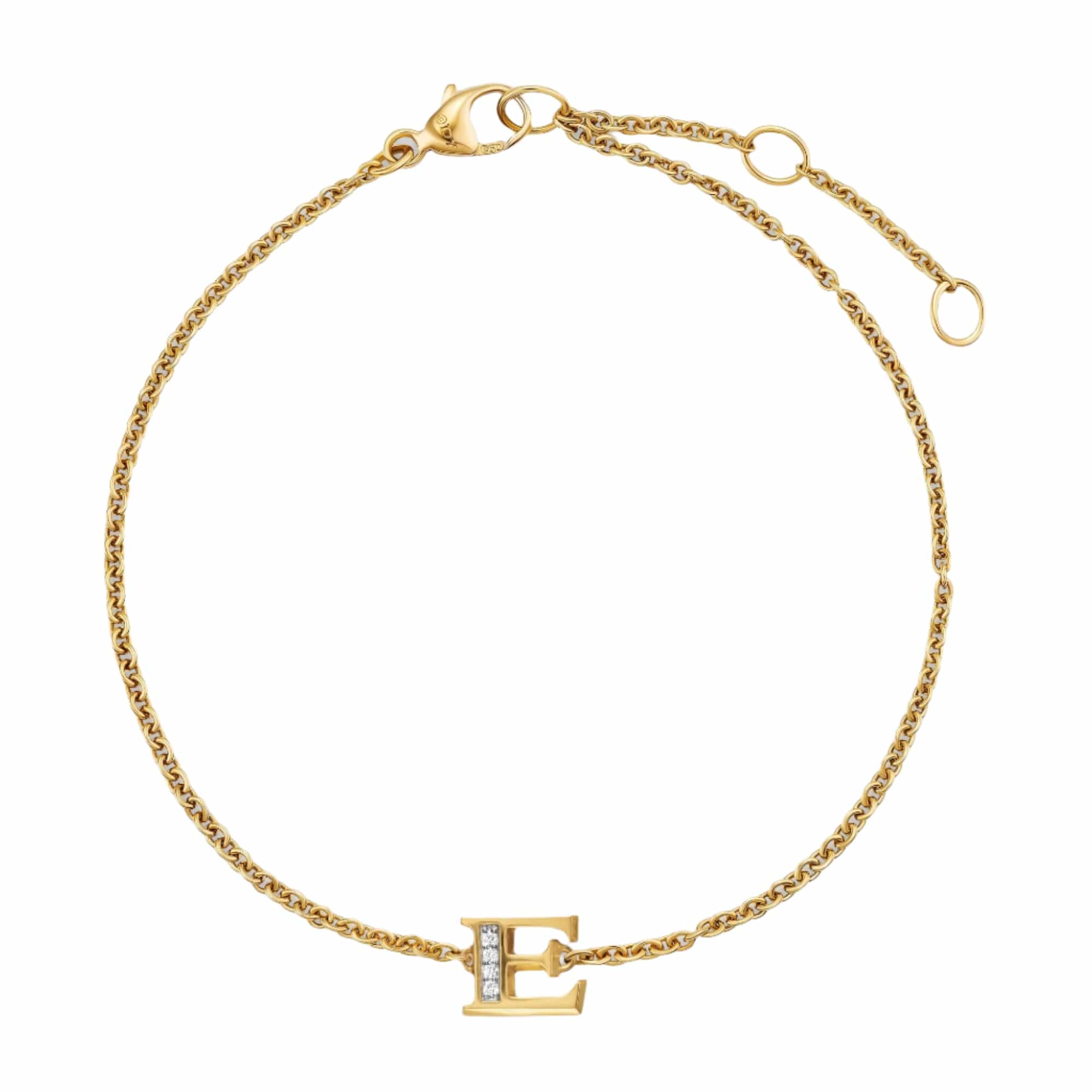 Petite Pavé Initial Chain Bracelet 18K Yellow Gold with Diamond E - Image 2