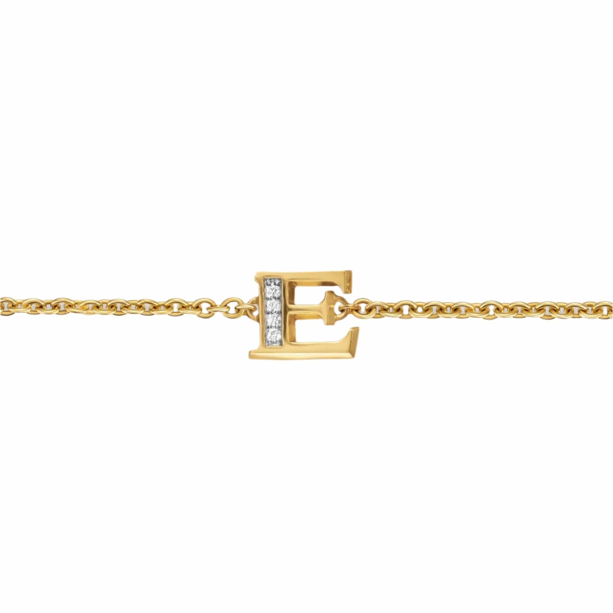 Petite Pavé Initial Chain Bracelet 18K Yellow Gold with Diamond E - Image 3