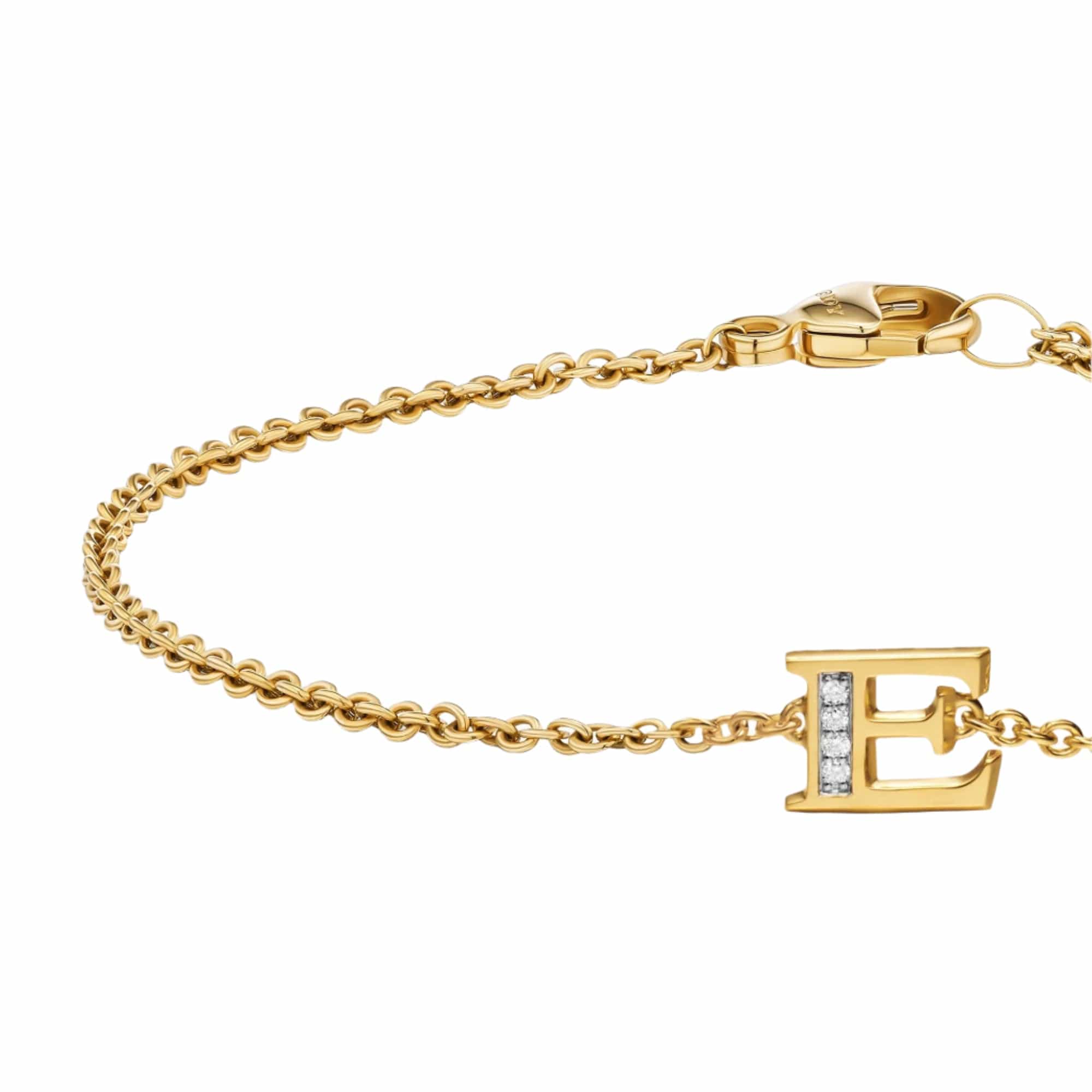 Petite Pavé Initial Chain Bracelet 18K Yellow Gold with Diamond E - Image 4