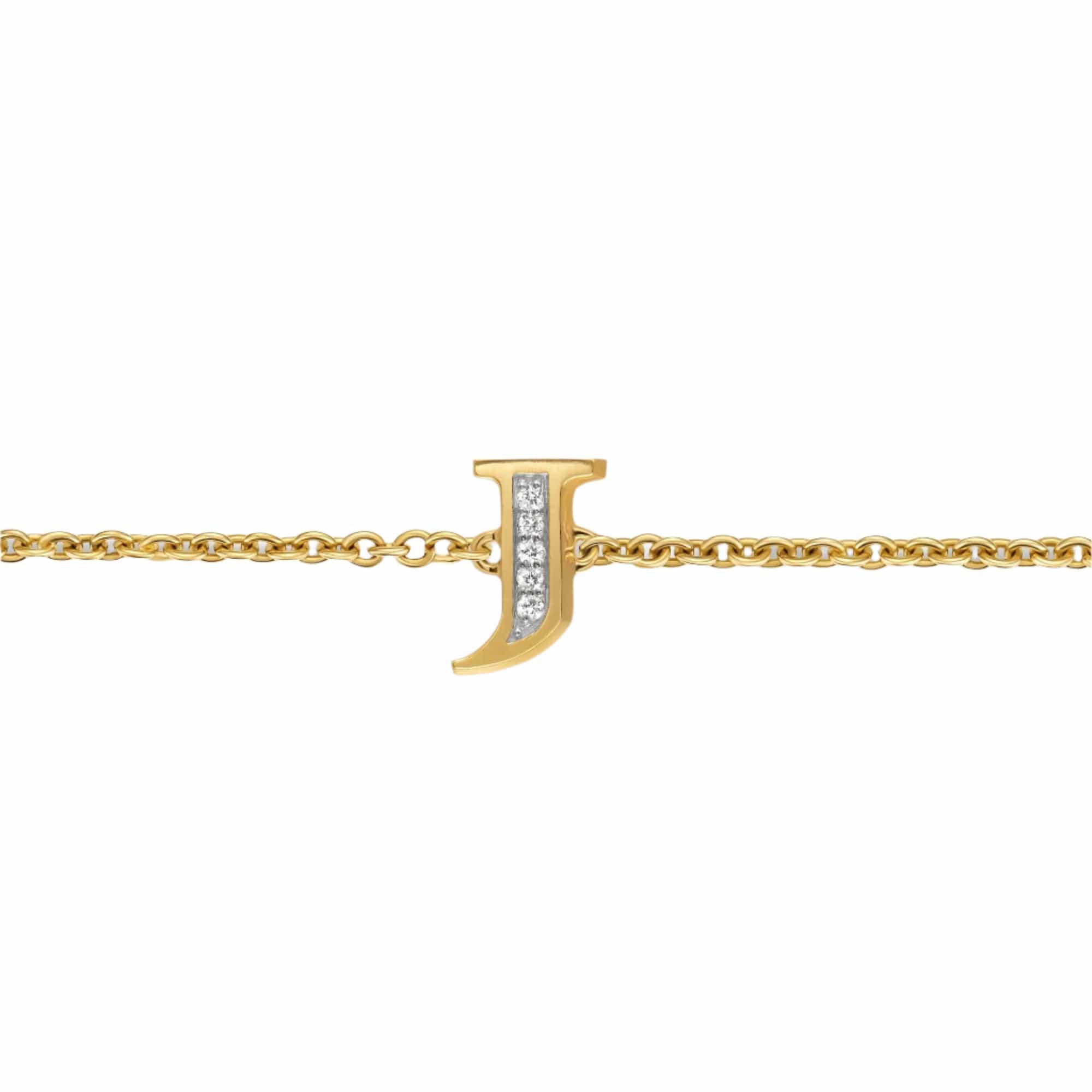 Petite Pavé Initial Chain Bracelet 18K Yellow Gold with Diamond J - Image 3