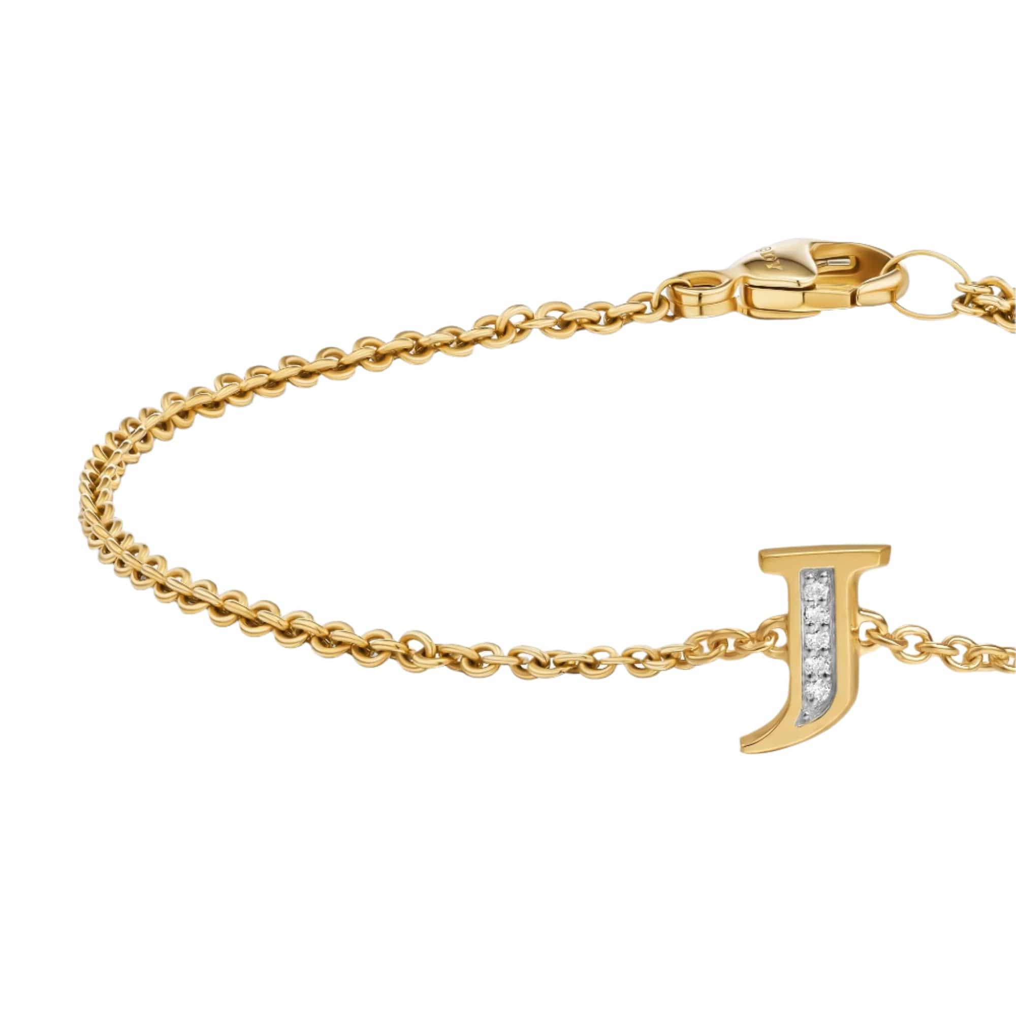 Petite Pavé Initial Chain Bracelet 18K Yellow Gold with Diamond J - Image 4