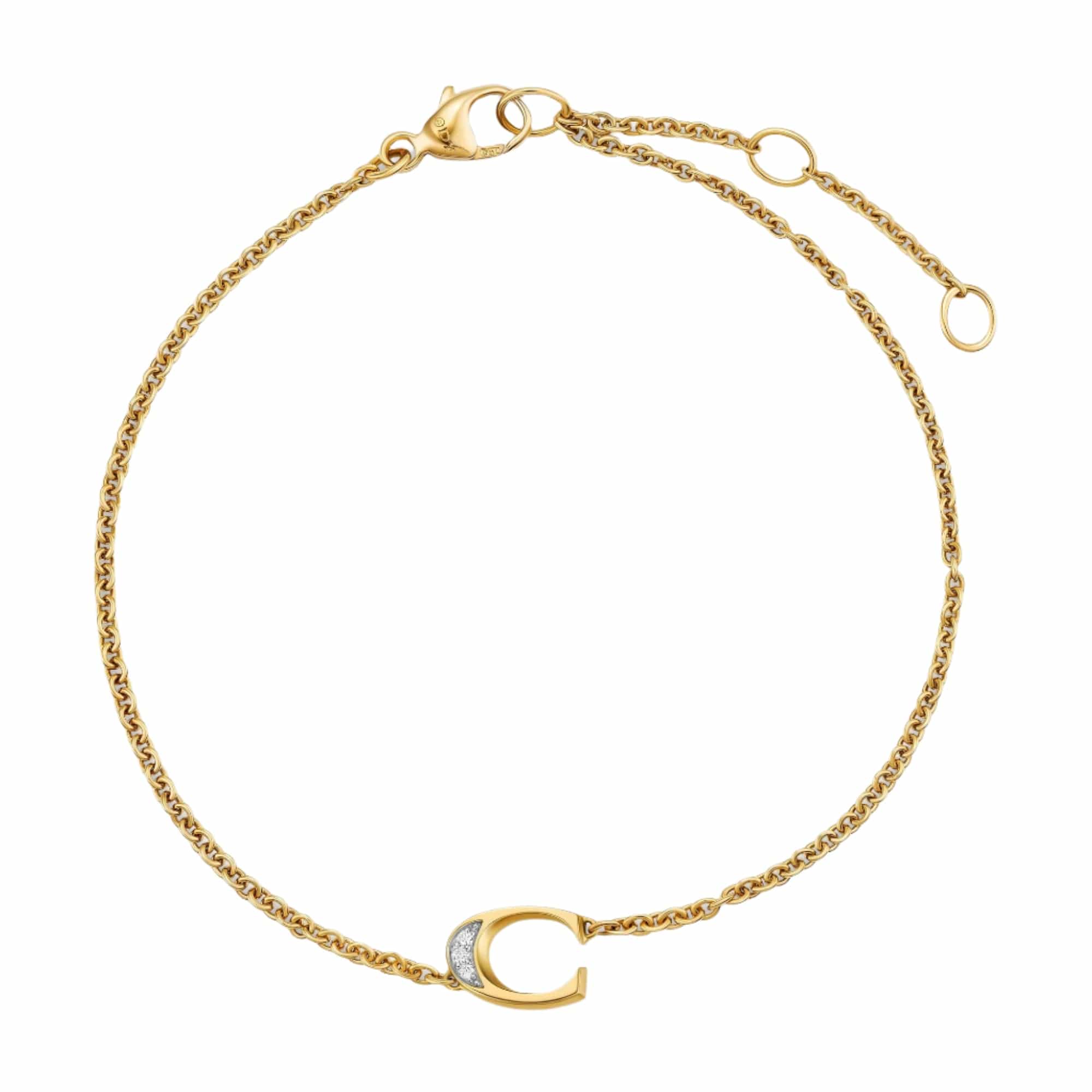 Petite Pavé Initial Chain Bracelet 18K Yellow Gold with Diamond C - Image 2