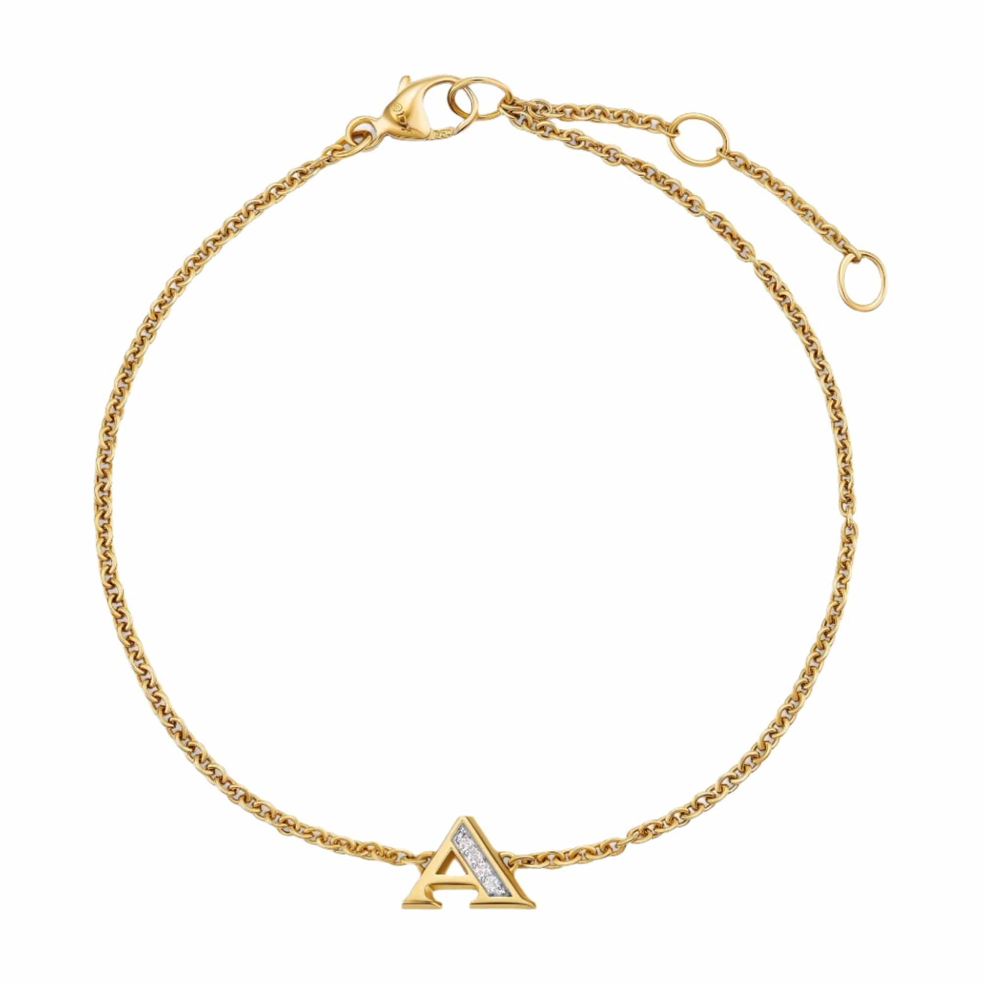 Petite Pavé Initial Chain Bracelet 18K Yellow Gold with Diamond A - Image 2