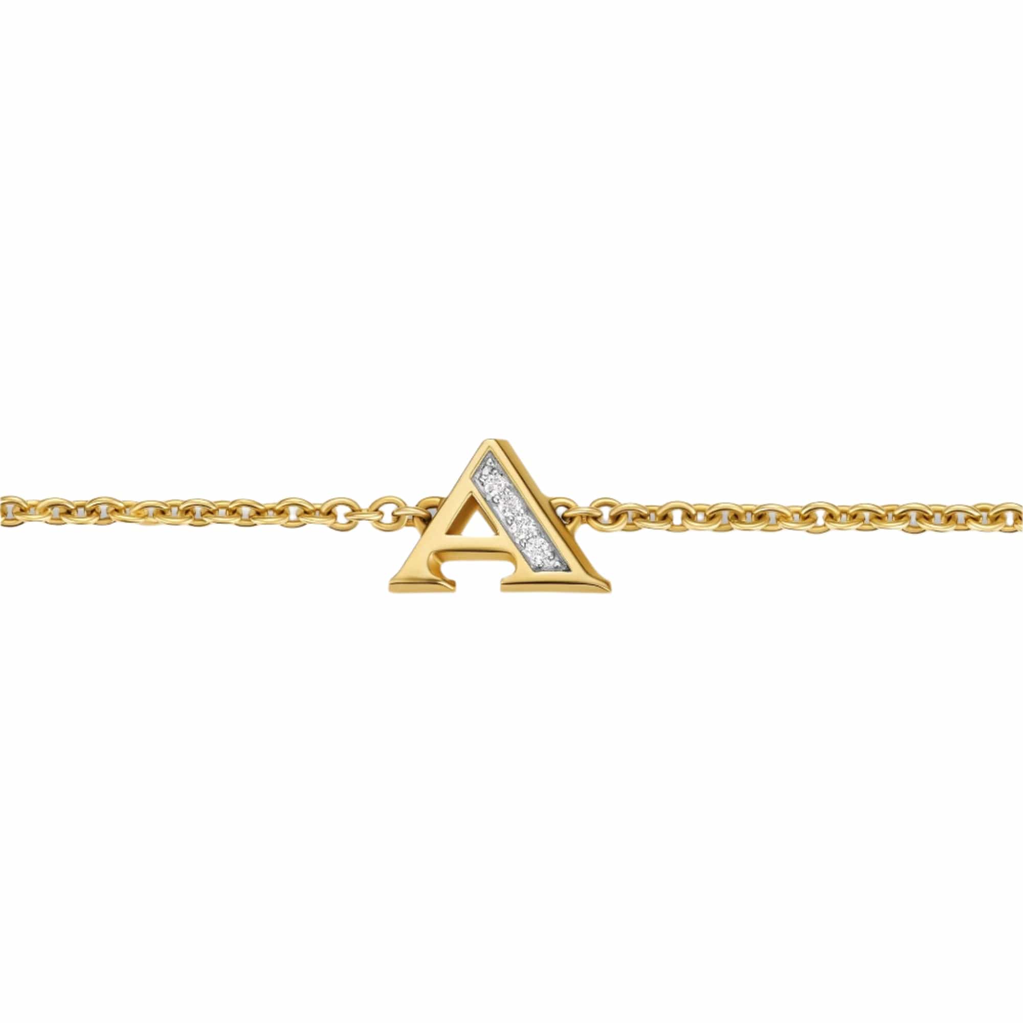Petite Pavé Initial Chain Bracelet 18K Yellow Gold with Diamond A - Image 3