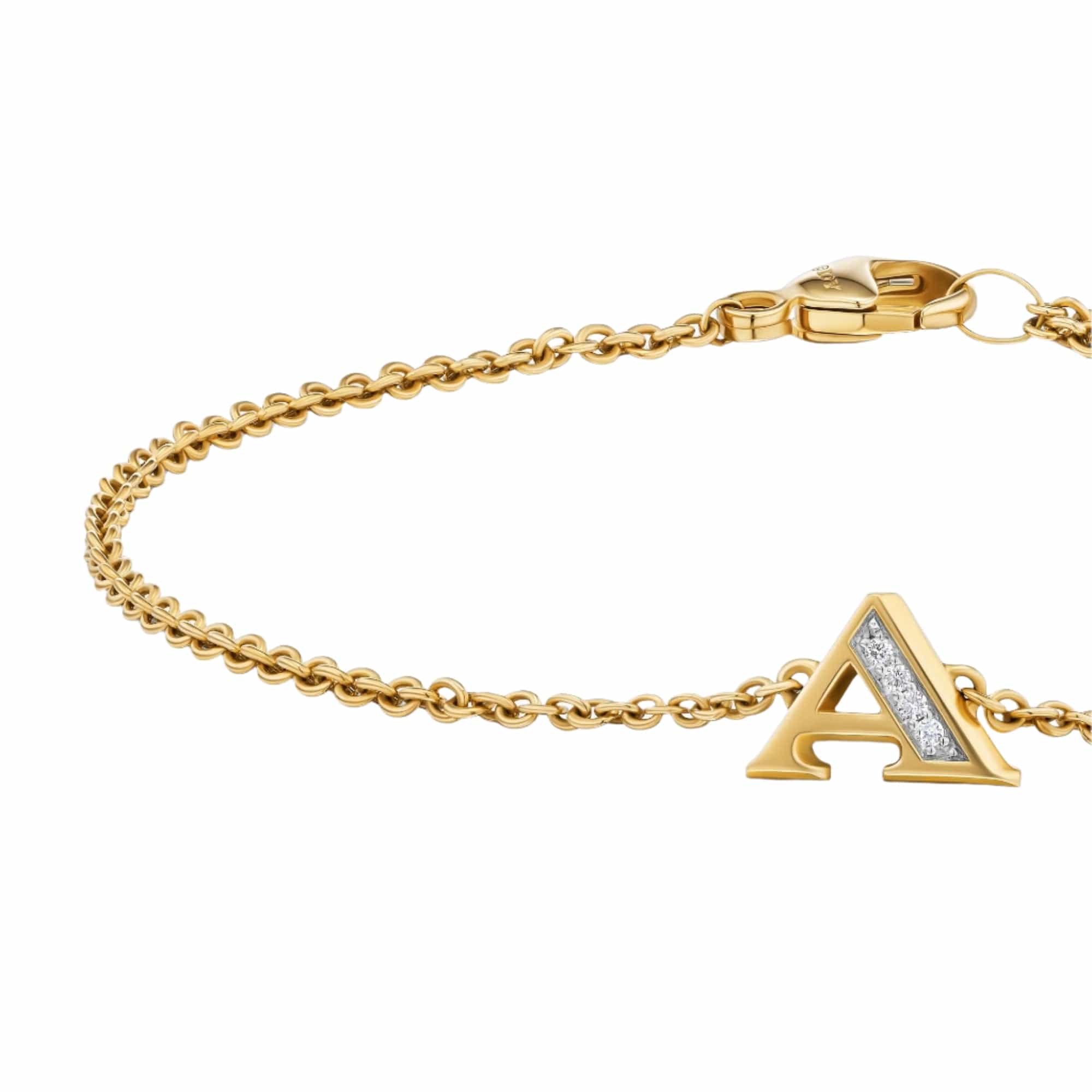 Petite Pavé Initial Chain Bracelet 18K Yellow Gold with Diamond A - Image 4