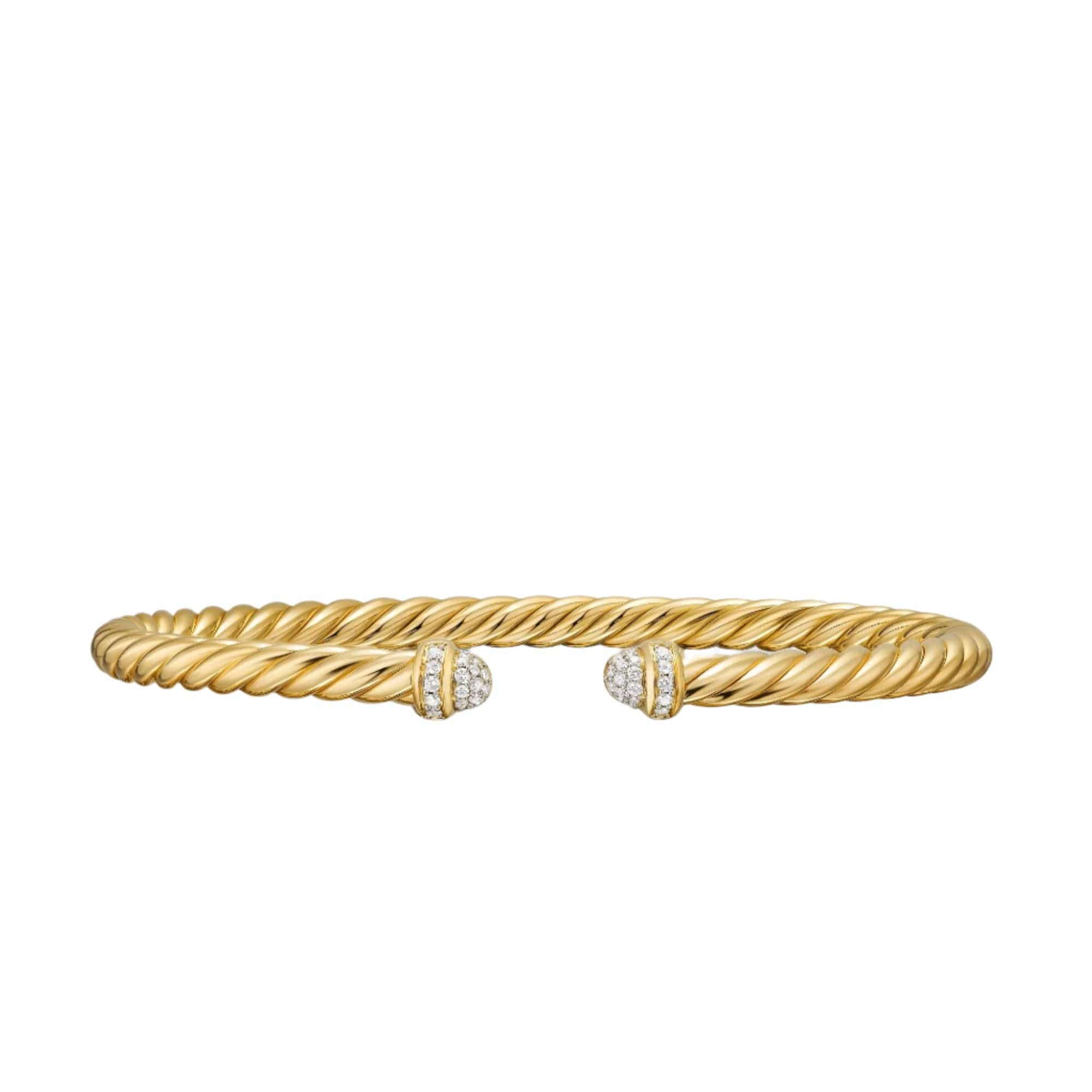 Cablespira® Flex Bracelet 18K Yellow Gold with Pavé Diamond Domes, 4mm