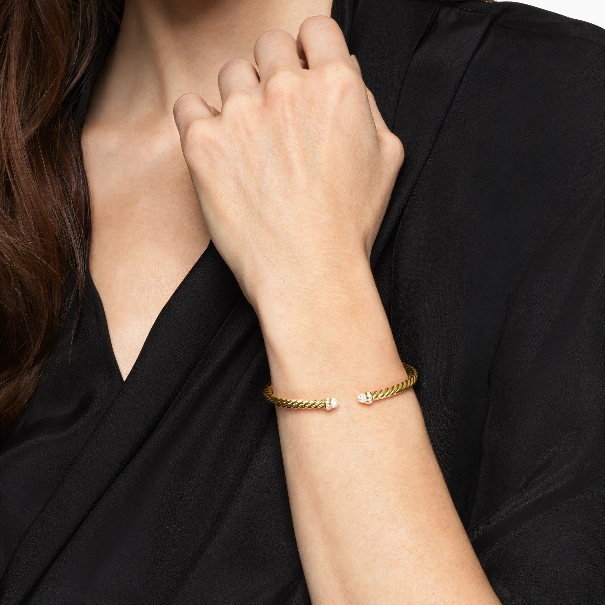 Cablespira® Flex Bracelet 18K Yellow Gold with Pavé Diamond Domes, 4mm - Image 3