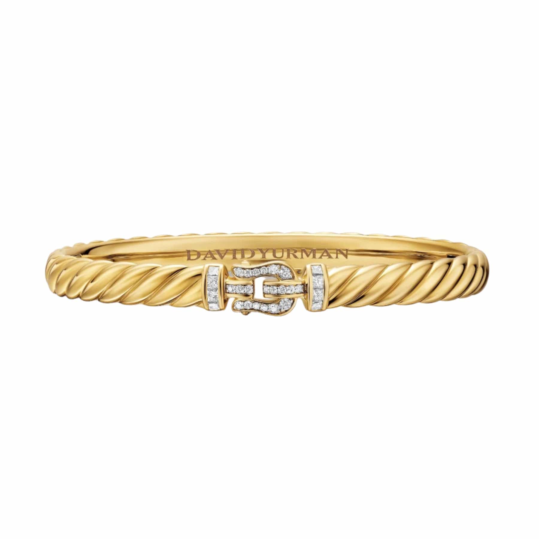 Sculpted Cable Buckle Bracelet 18K Yellow Gold with Diamonds, 6.2mm