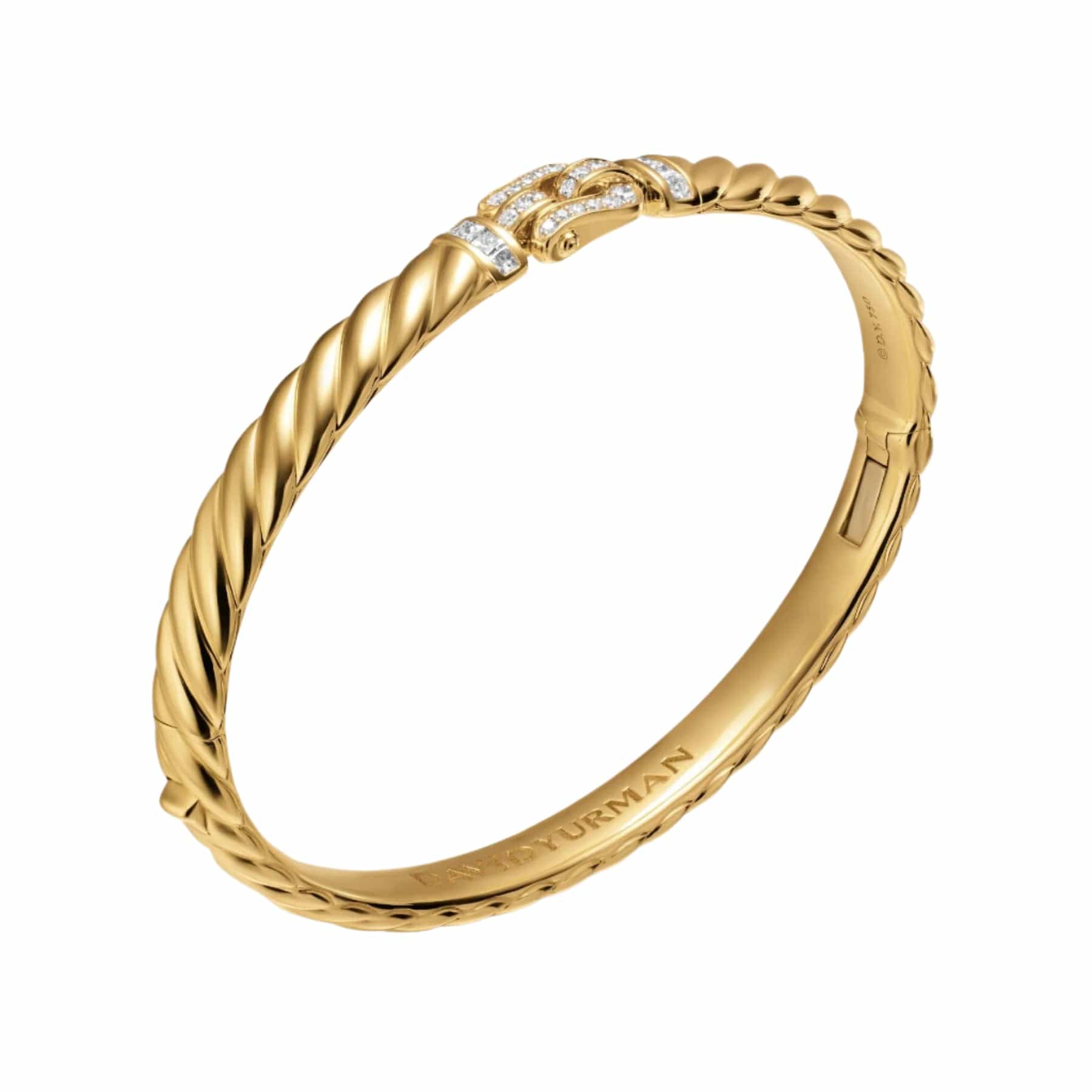 Sculpted Cable Buckle Bracelet 18K Yellow Gold with Diamonds, 6.2mm - Image 2