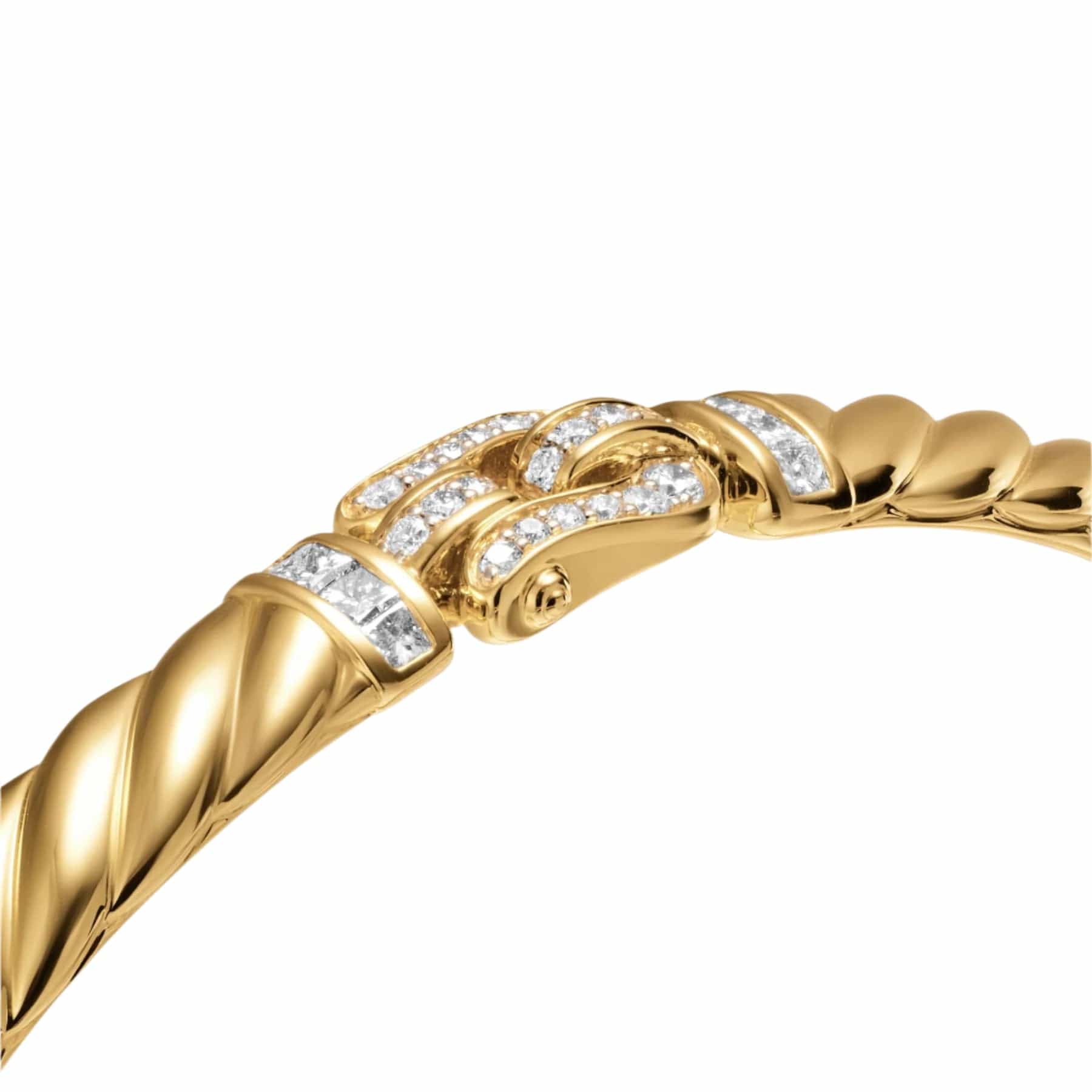Sculpted Cable Buckle Bracelet 18K Yellow Gold with Diamonds, 6.2mm - Image 5