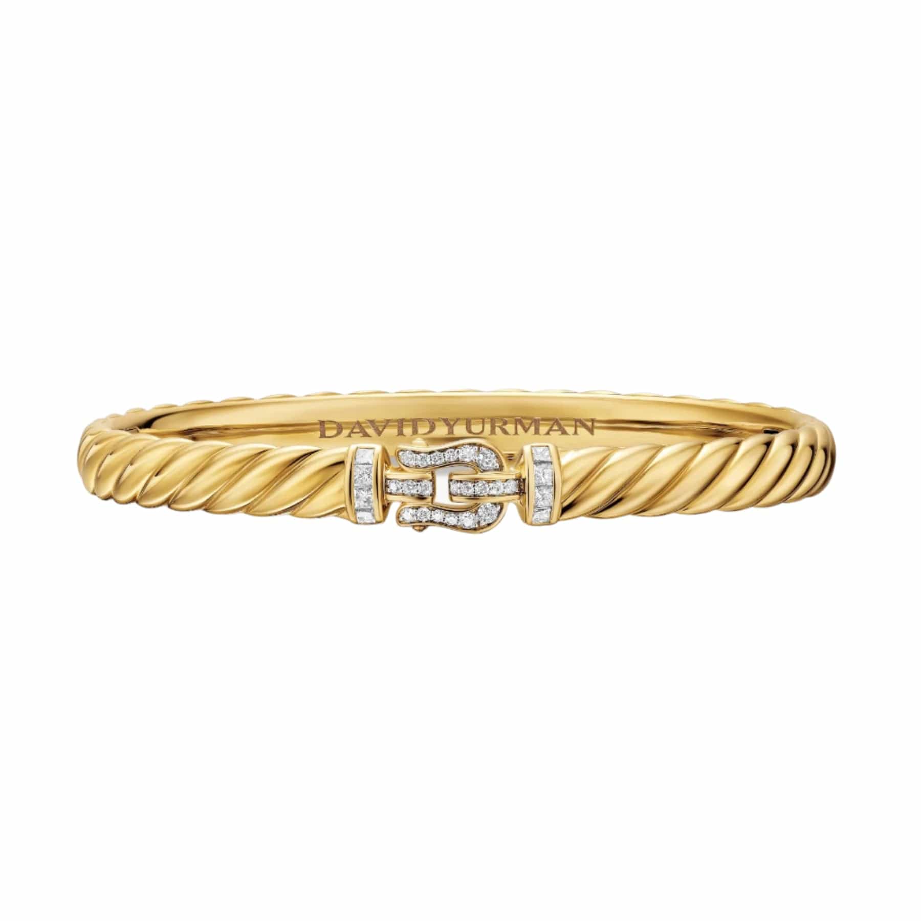 Sculpted Cable Buckle Bracelet 18K Yellow Gold with Diamonds, 6.2mm