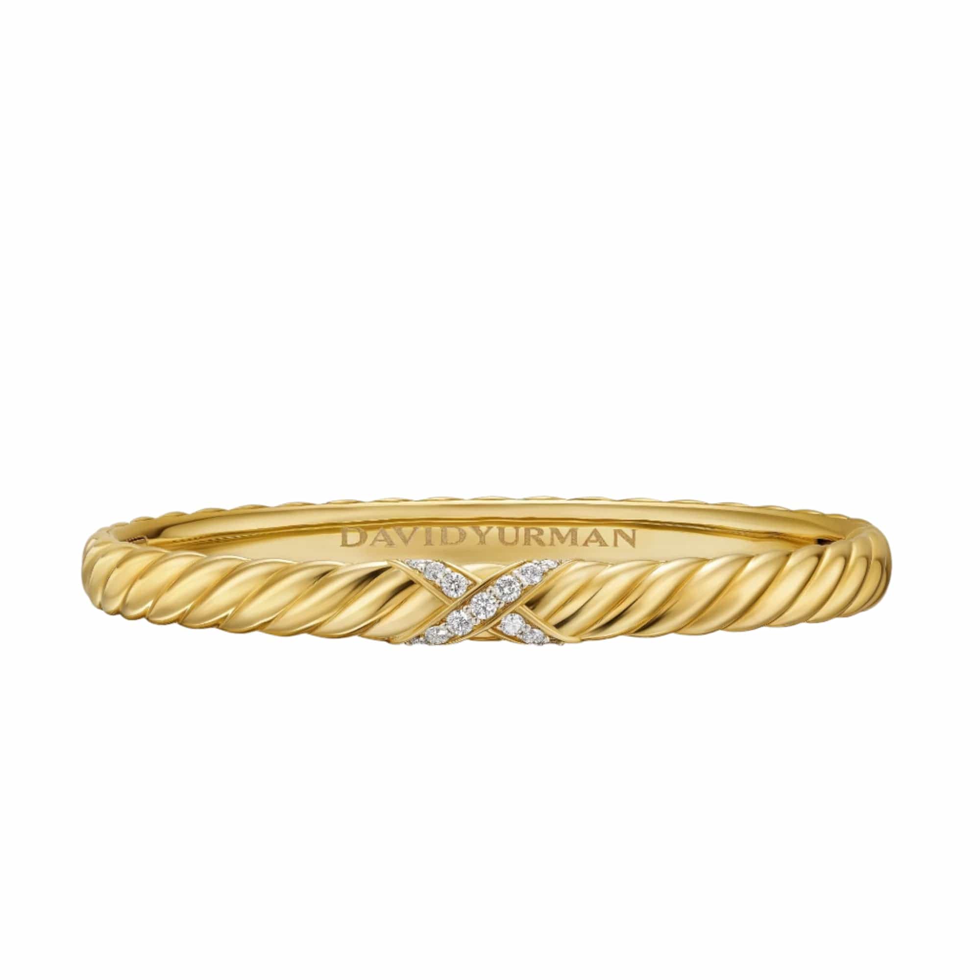 Sculpted Cable X Center Station Bracelet 18K Yellow Gold with Diamonds, 6.2mm