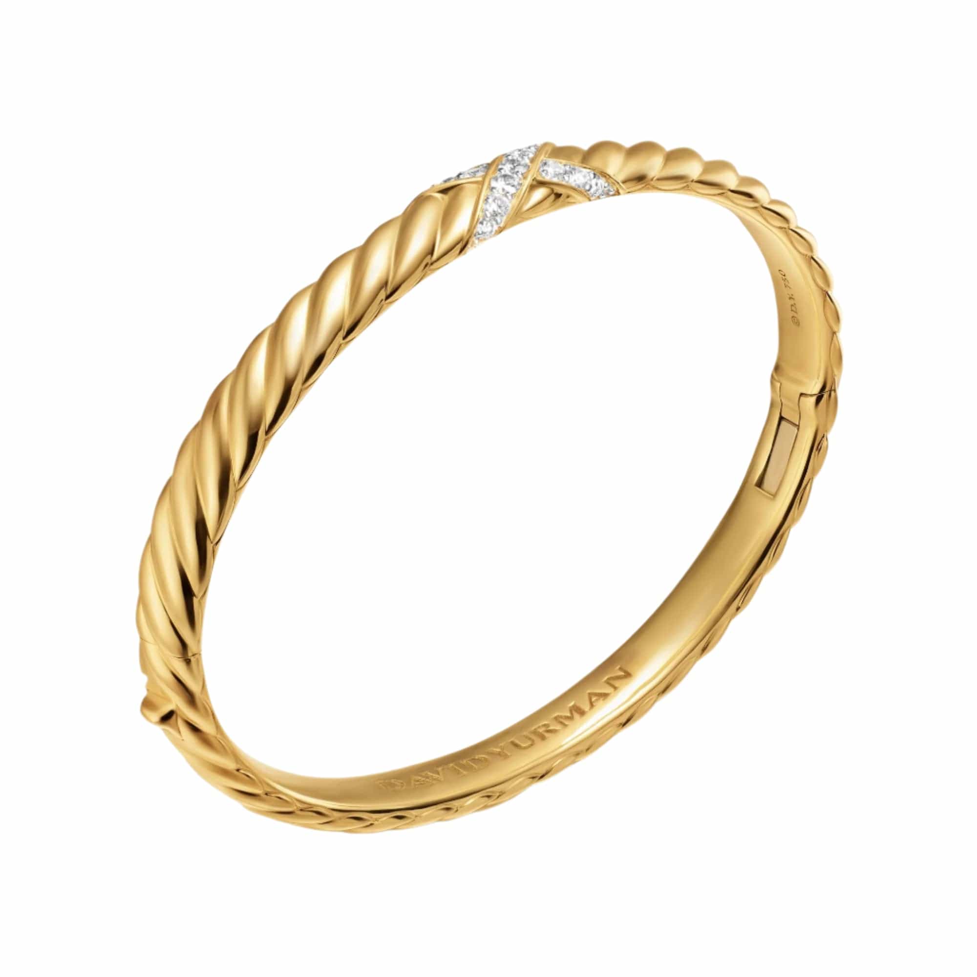 Sculpted Cable X Center Station Bracelet 18K Yellow Gold with Diamonds, 6.2mm - Image 2