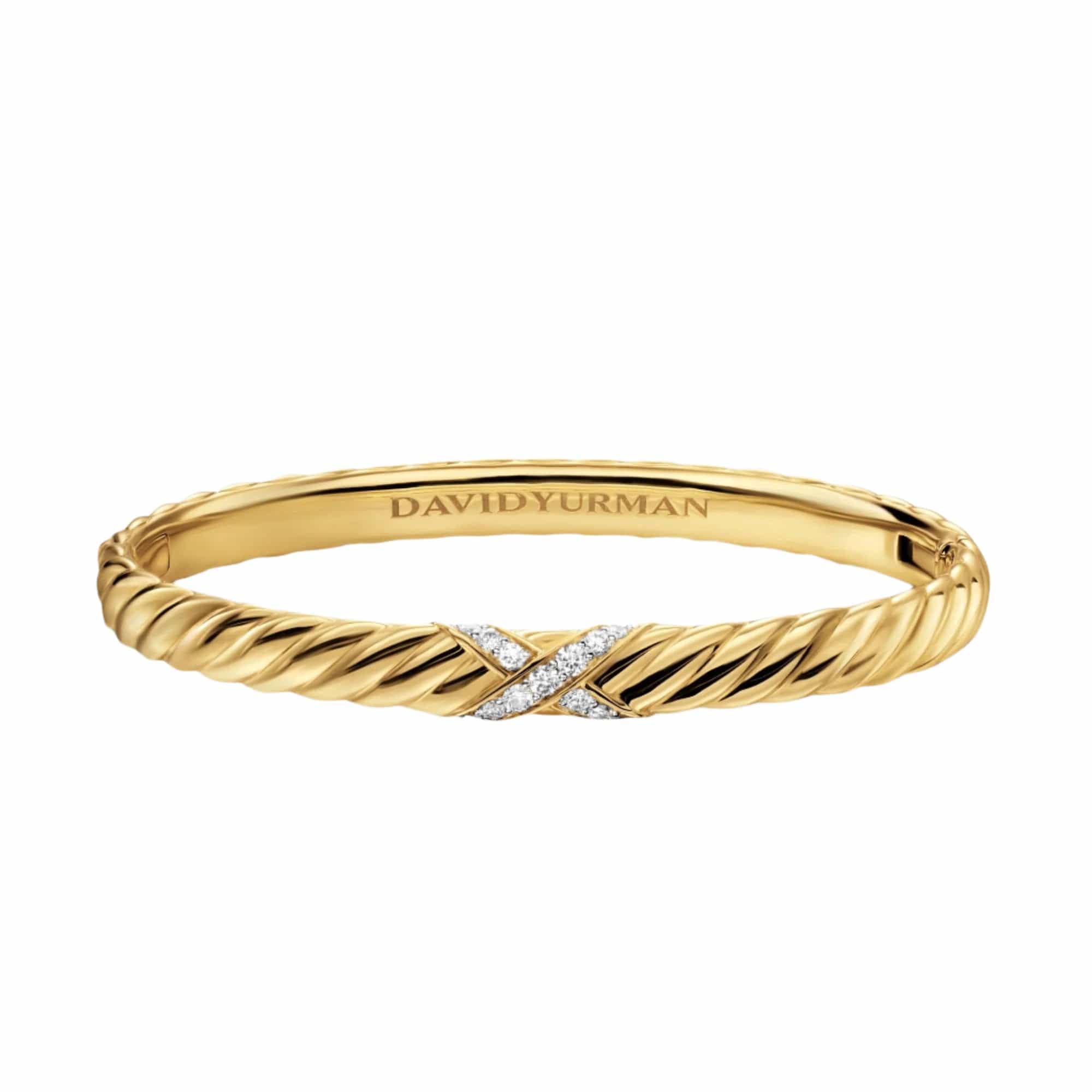 Sculpted Cable X Center Station Bracelet 18K Yellow Gold with Diamonds, 6.2mm - Image 4
