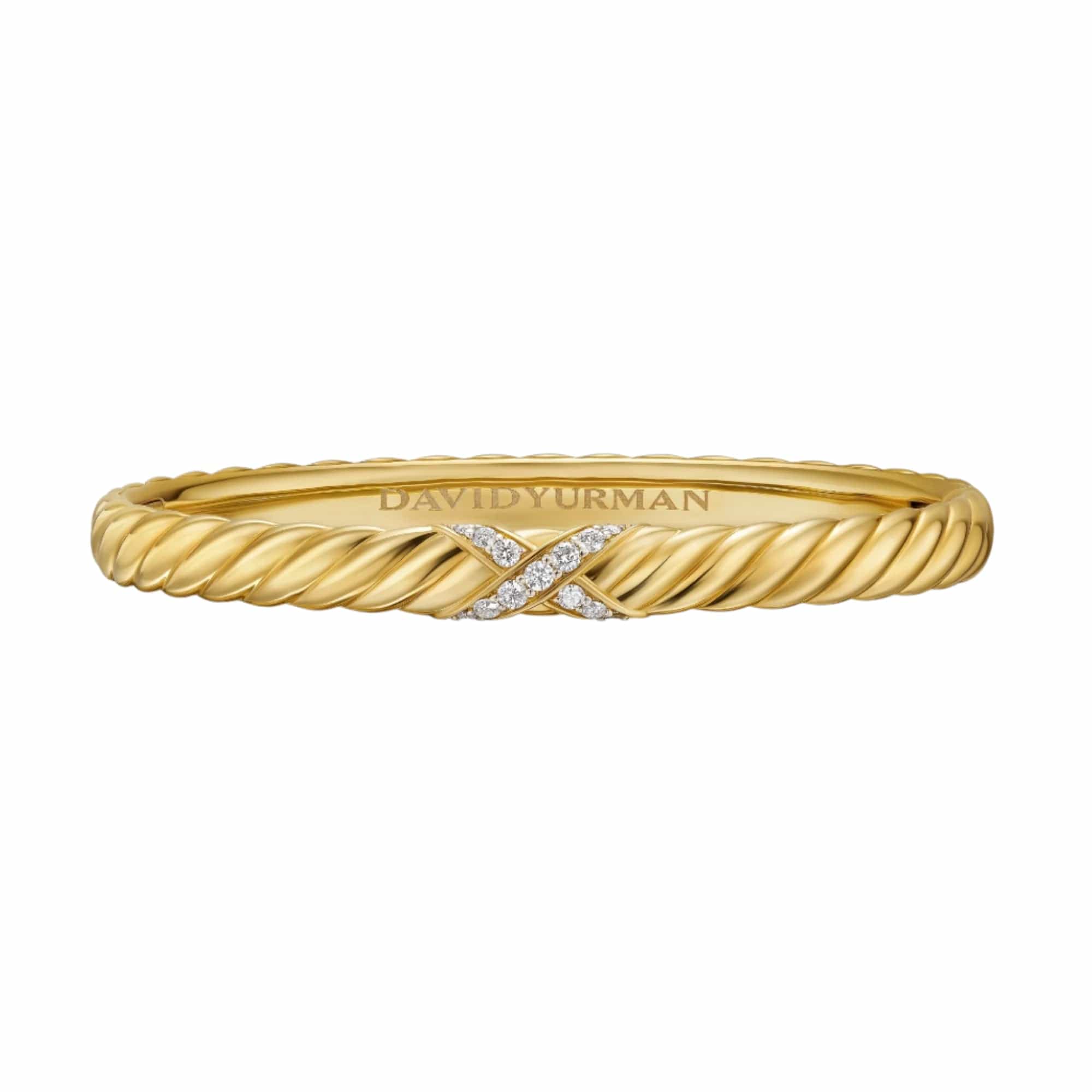 Sculpted Cable X Center Station Bracelet 18K Yellow Gold with Diamonds, 6.2mm