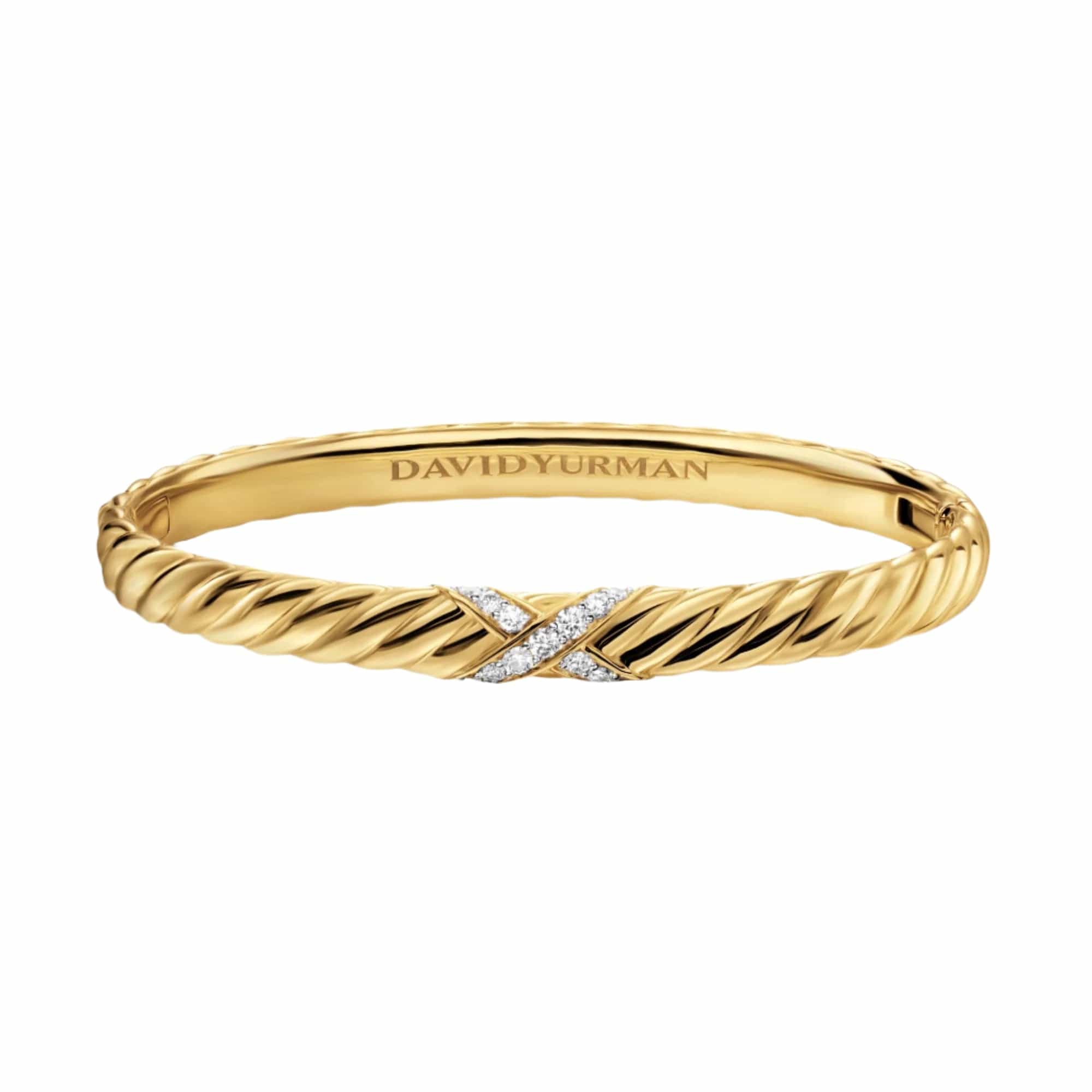 Sculpted Cable X Center Station Bracelet 18K Yellow Gold with Diamonds, 6.2mm - Image 4
