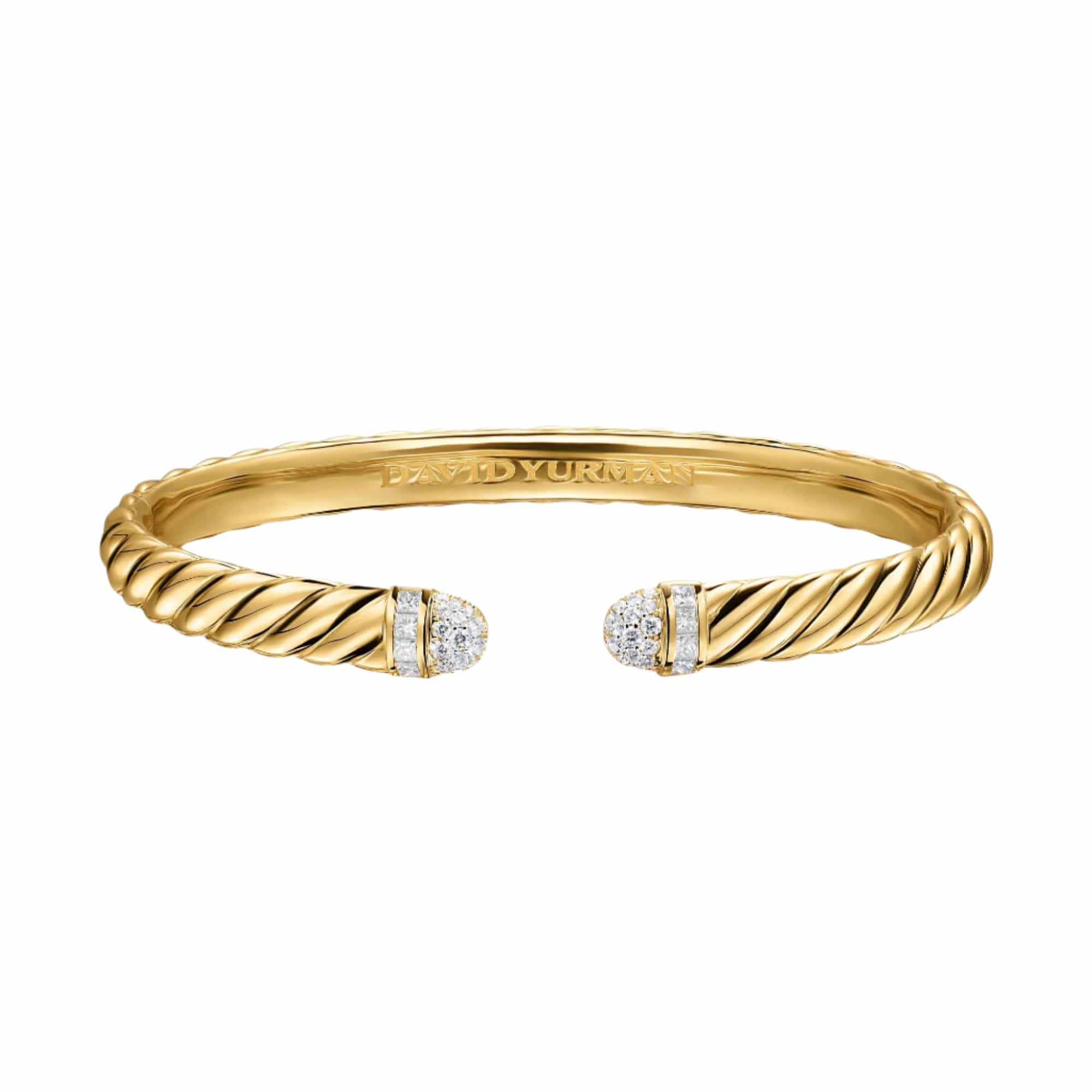 Sculpted Cable Cuff Bracelet 18K Yellow Gold with Pavé Diamond Domes, 6.2mm - Image 2