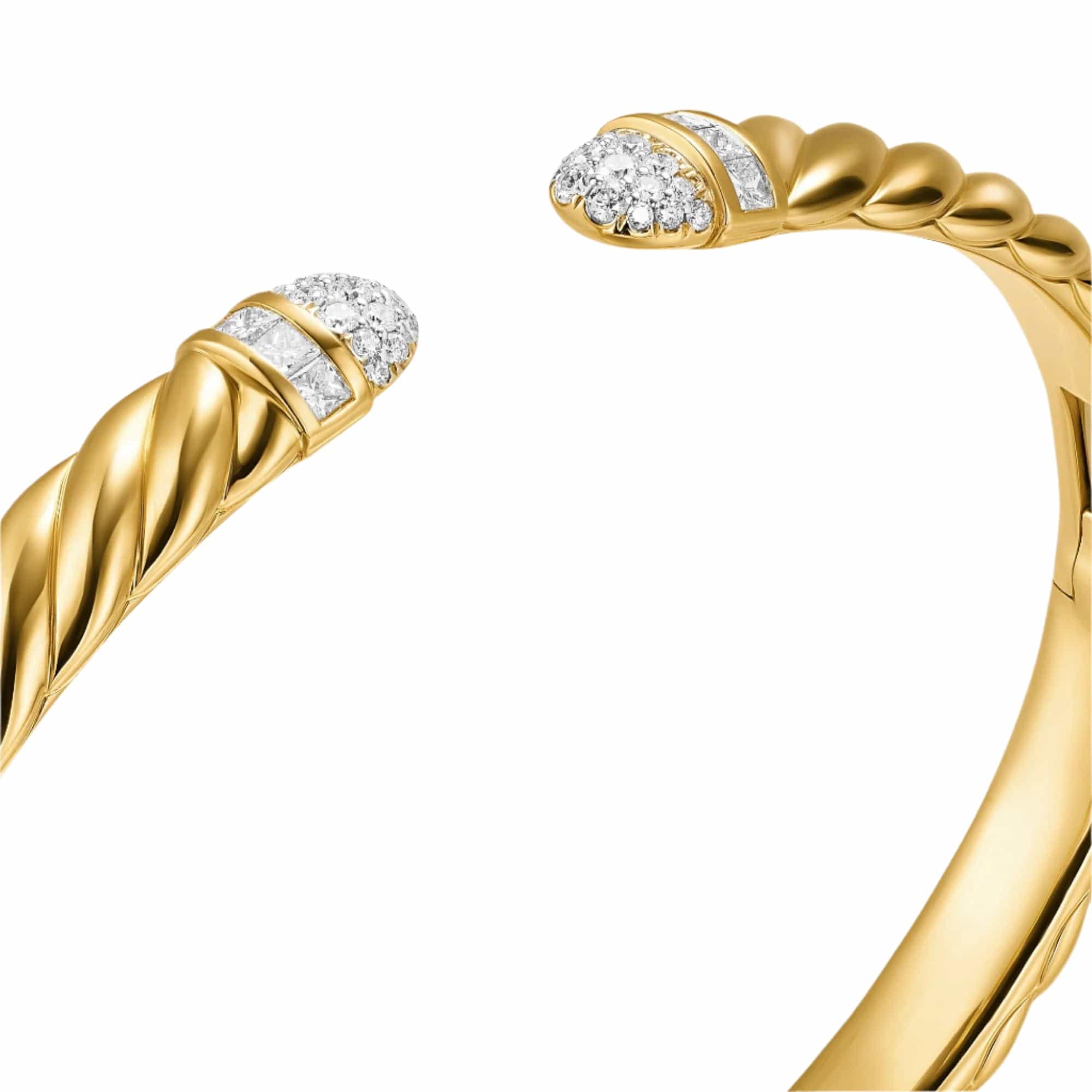 Sculpted Cable Cuff Bracelet 18K Yellow Gold with Pavé Diamond Domes, 6.2mm - Image 4