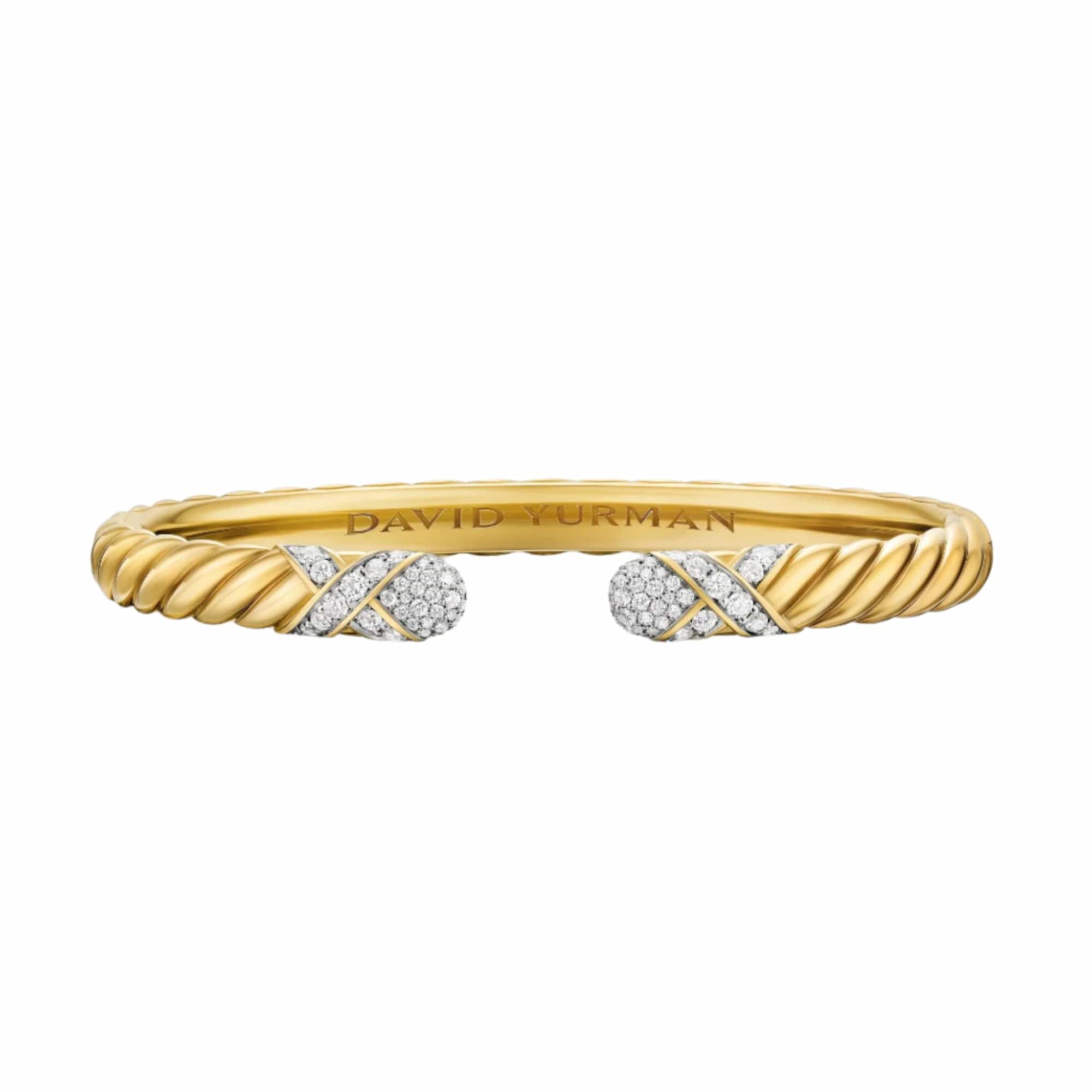 Sculpted Cable X Cuff Bracelet 18K Yellow Gold with Diamonds, 6.2mm