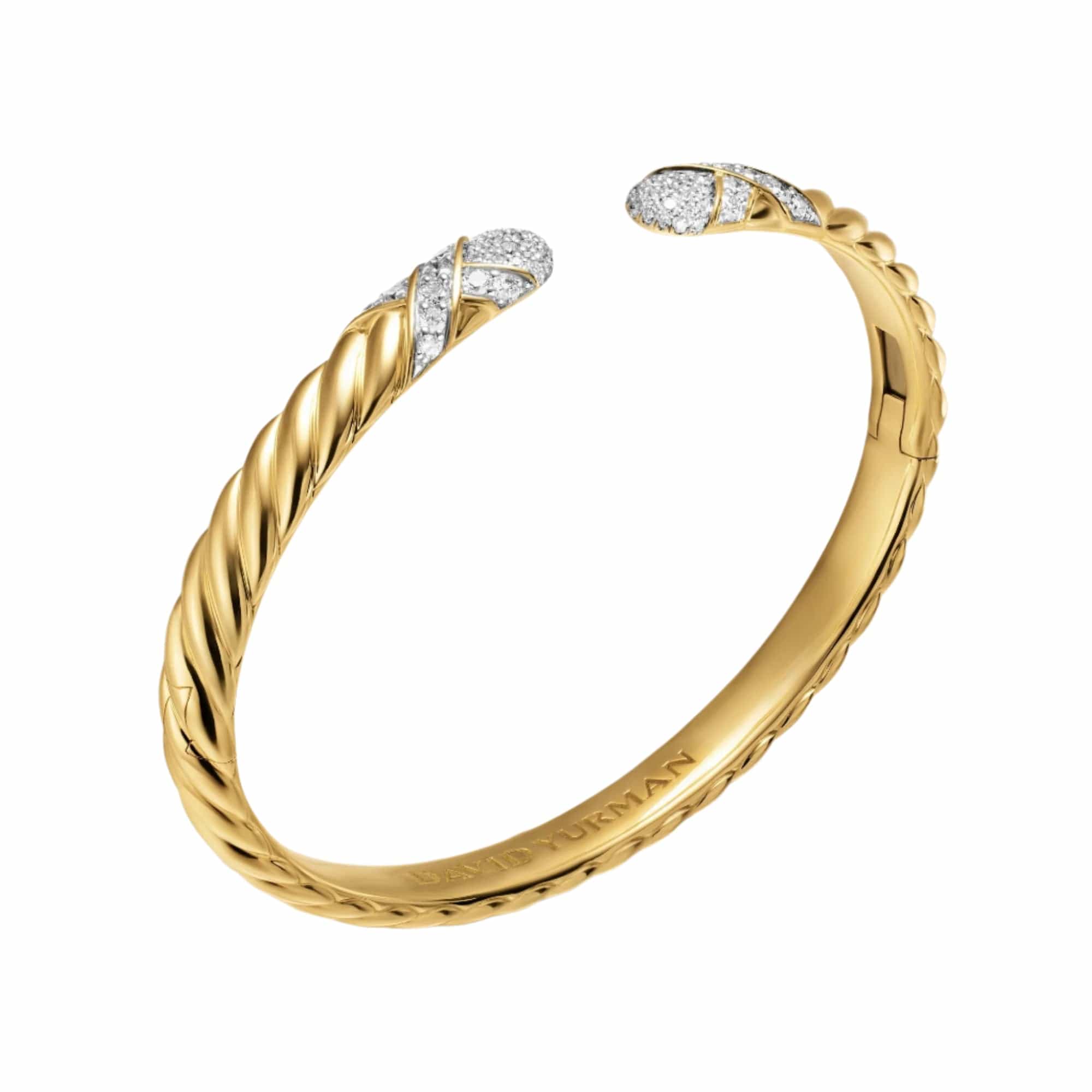 Sculpted Cable X Cuff Bracelet 18K Yellow Gold with Diamonds, 6.2mm - Image 2