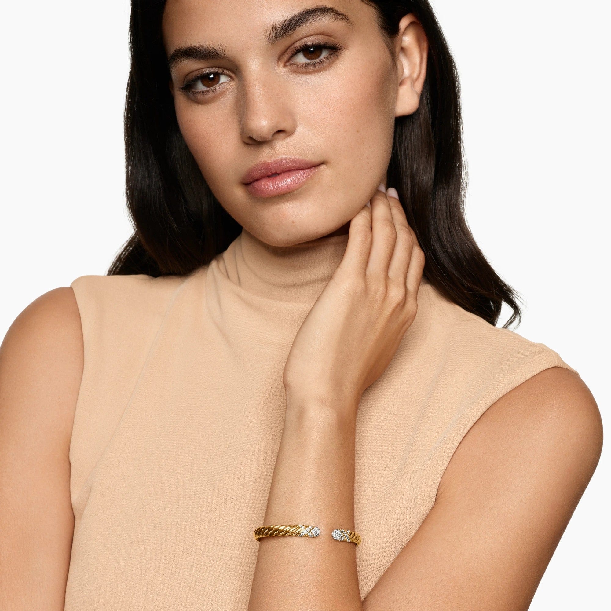 Sculpted Cable X Cuff Bracelet 18K Yellow Gold with Diamonds, 6.2mm - Image 3