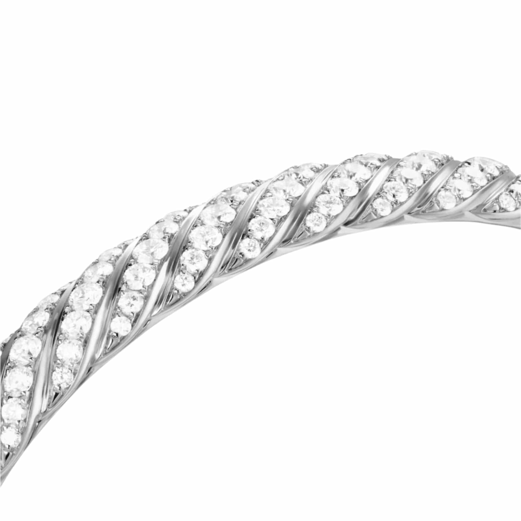 Sculpted Cable Bangle Bracelet 18K White Gold with Diamonds, 8mm - Image 5