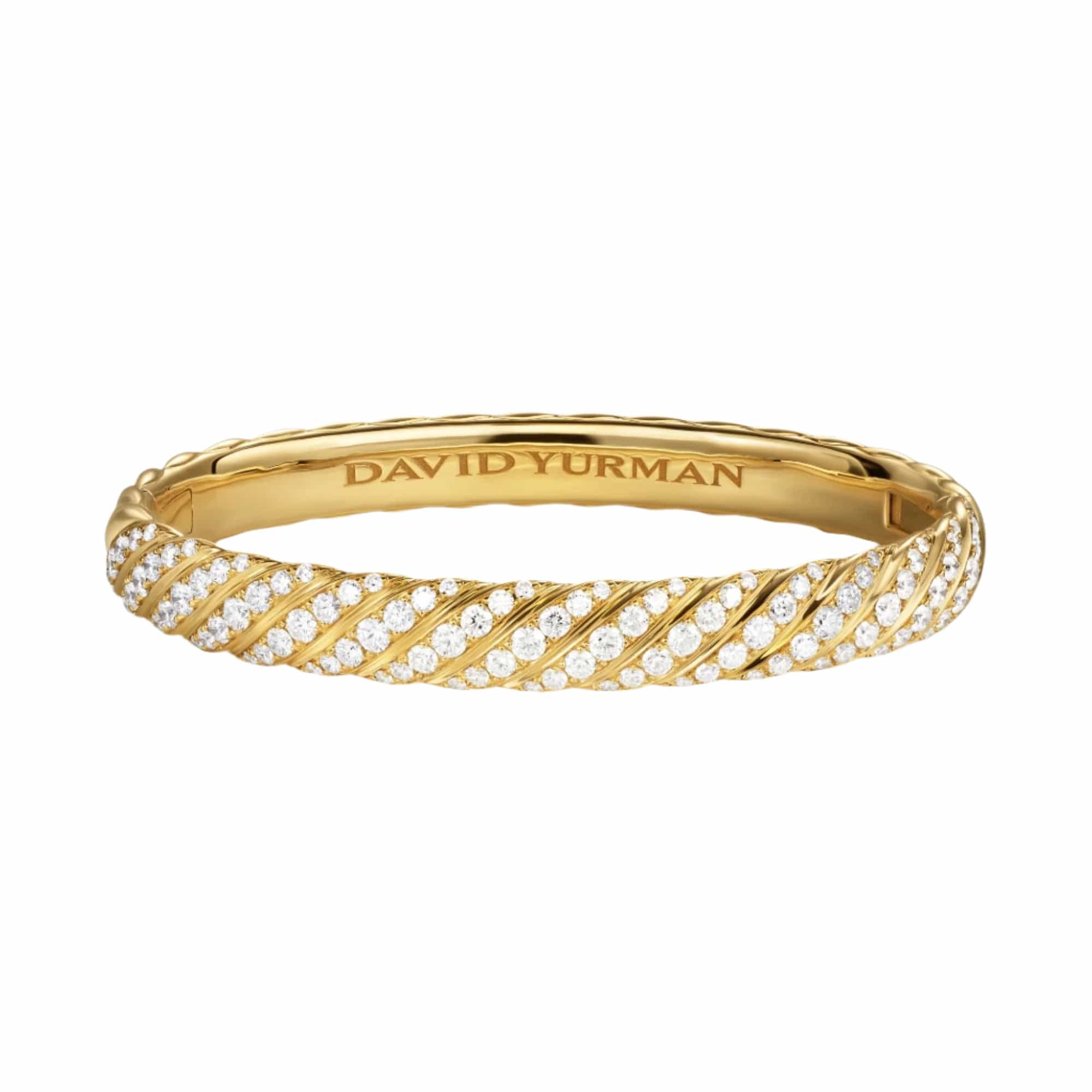Sculpted Cable Bangle Bracelet 18K Yellow Gold with Diamonds, 8mm - Image 4