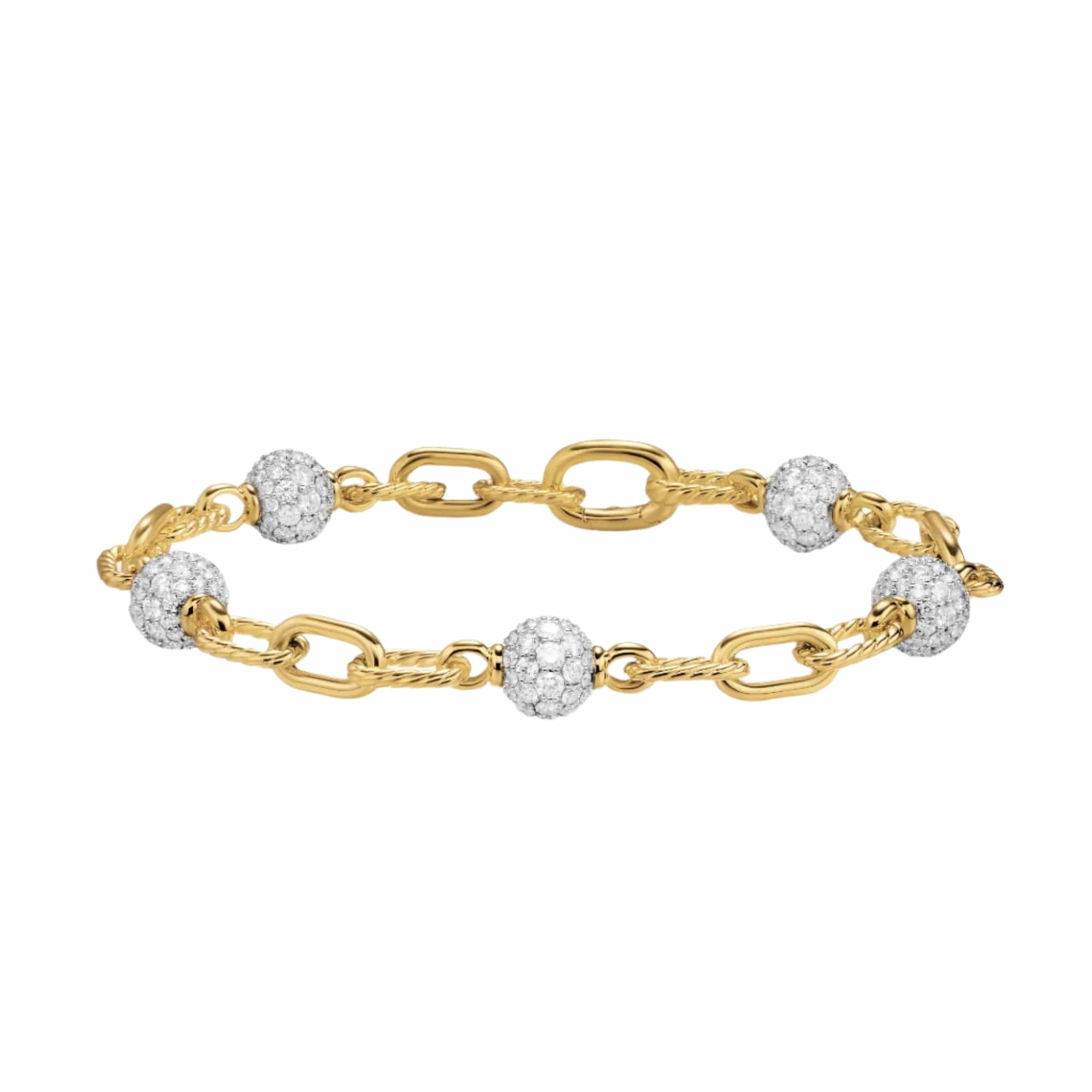 DY Madison® Pavé Bead Chain Bracelet 18K Yellow Gold with Diamonds, 6mm