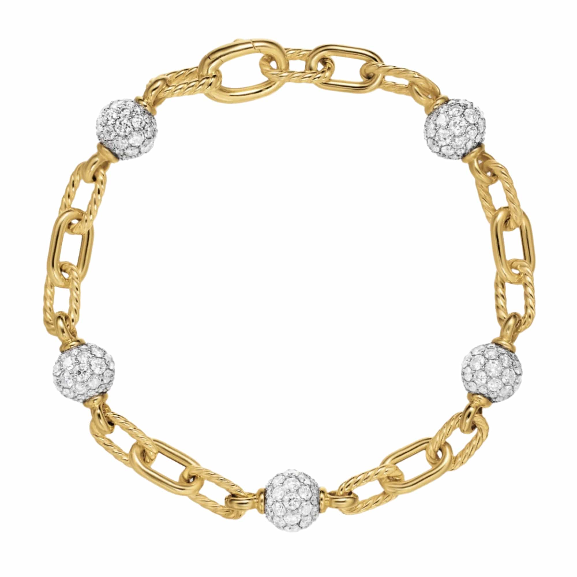 DY Madison® Pavé Bead Chain Bracelet 18K Yellow Gold with Diamonds, 6mm - Image 2