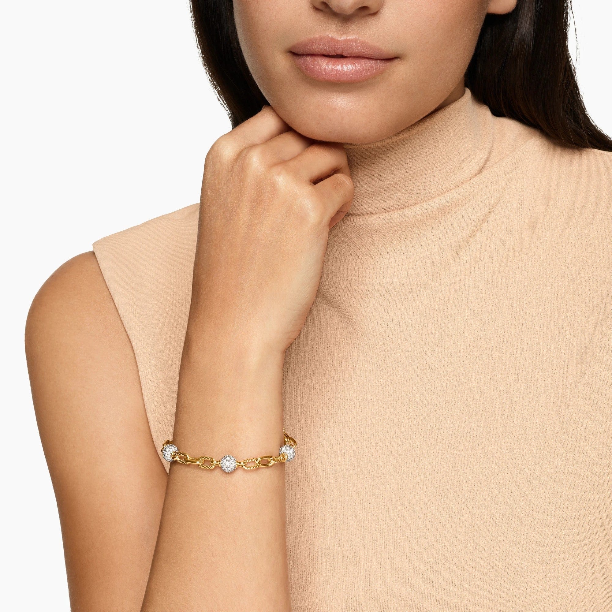 DY Madison® Pavé Bead Chain Bracelet 18K Yellow Gold with Diamonds, 6mm - Image 3