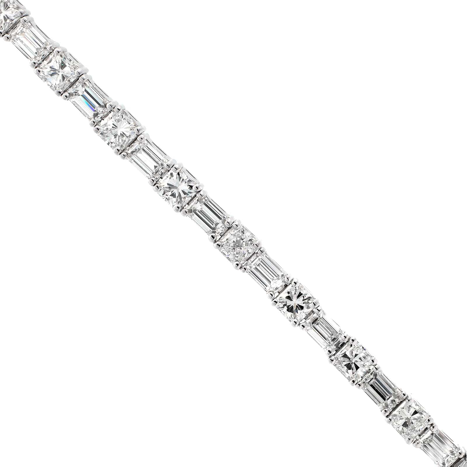 Platinum Emerald and Radiant Cut Diamond Tennis Bracelet - Image 2