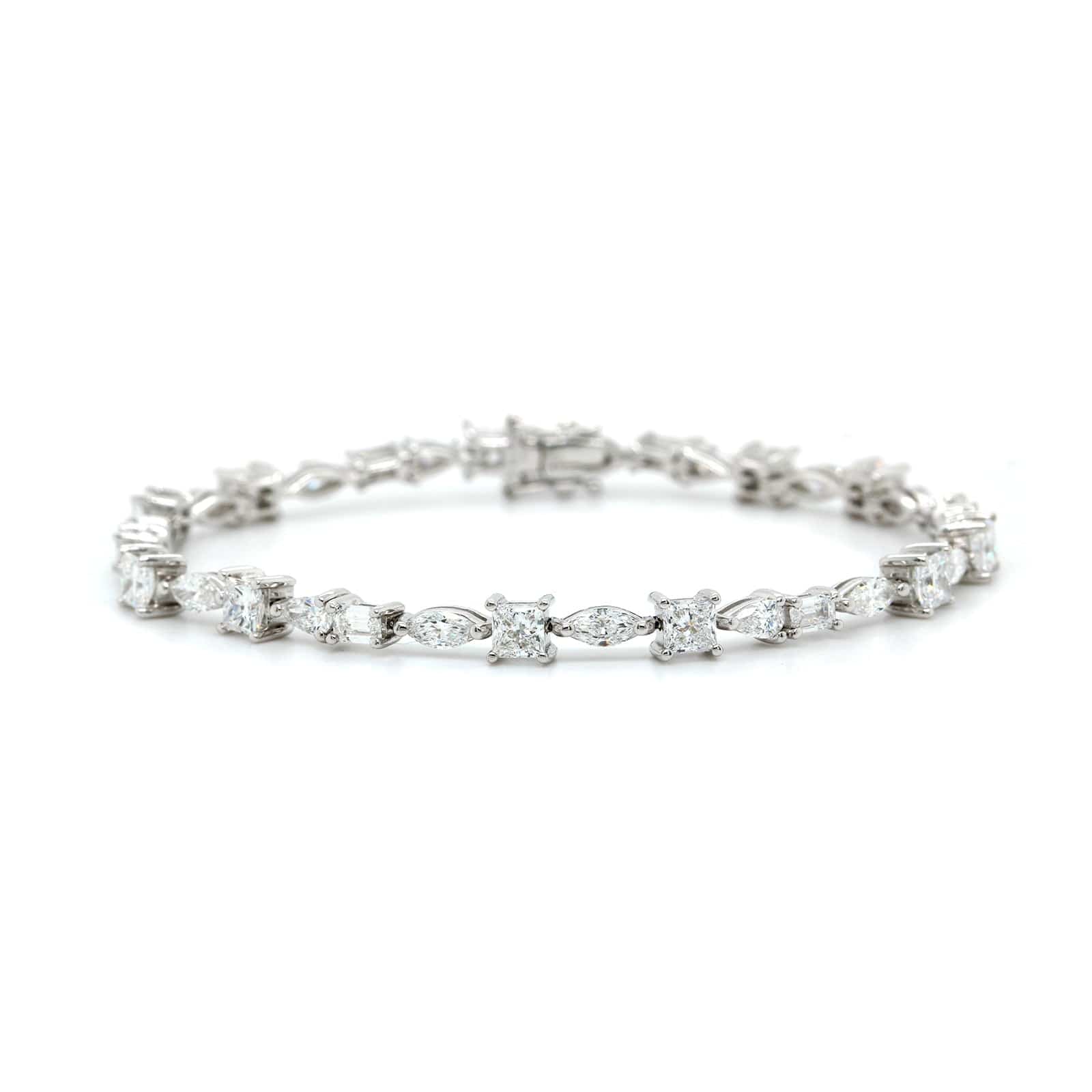 14K White Gold Prong Set Multi Cut Diamond Tennis Bracelet - Image 4
