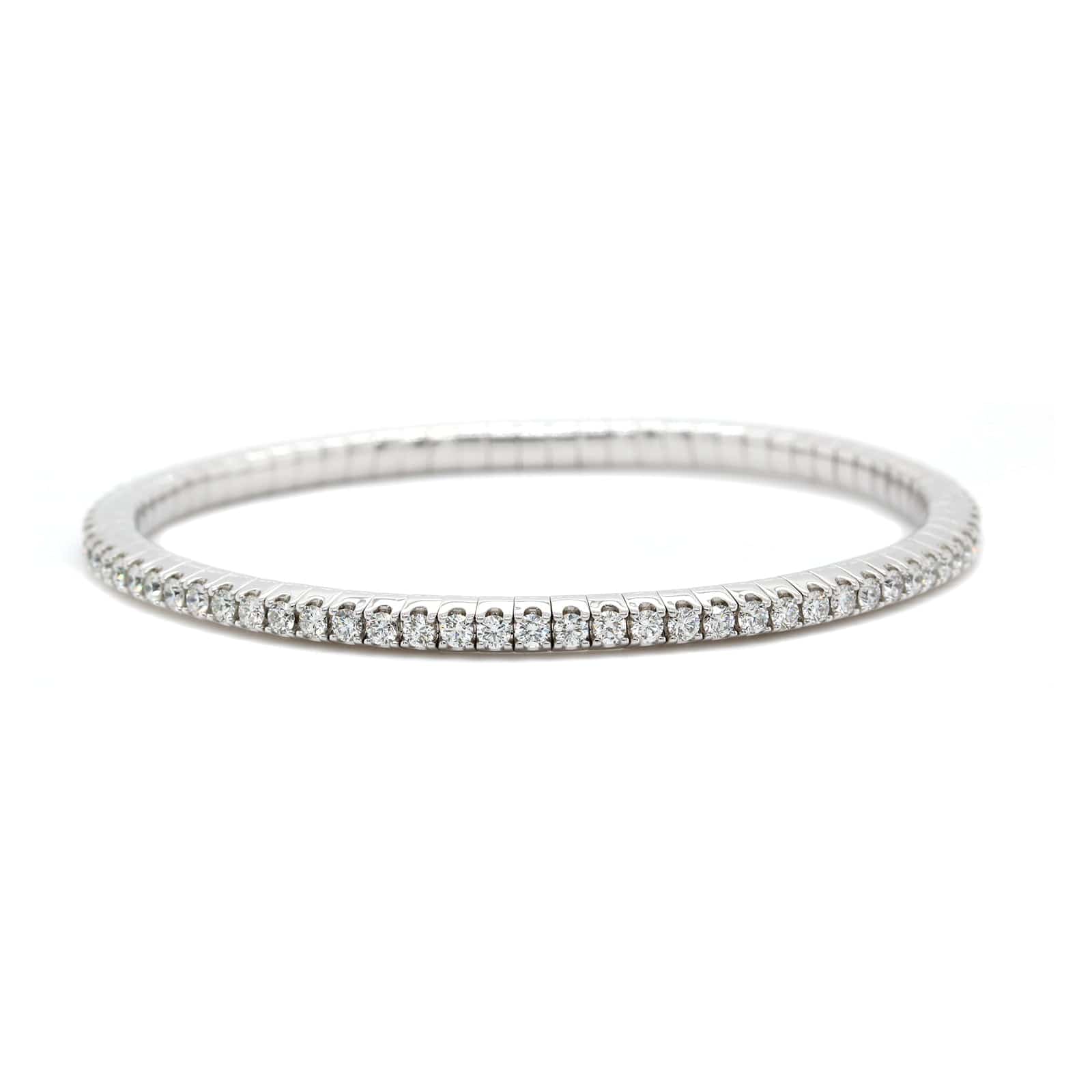 14K White Gold Prong Set Diamond Stretch Bracelet - Image 4