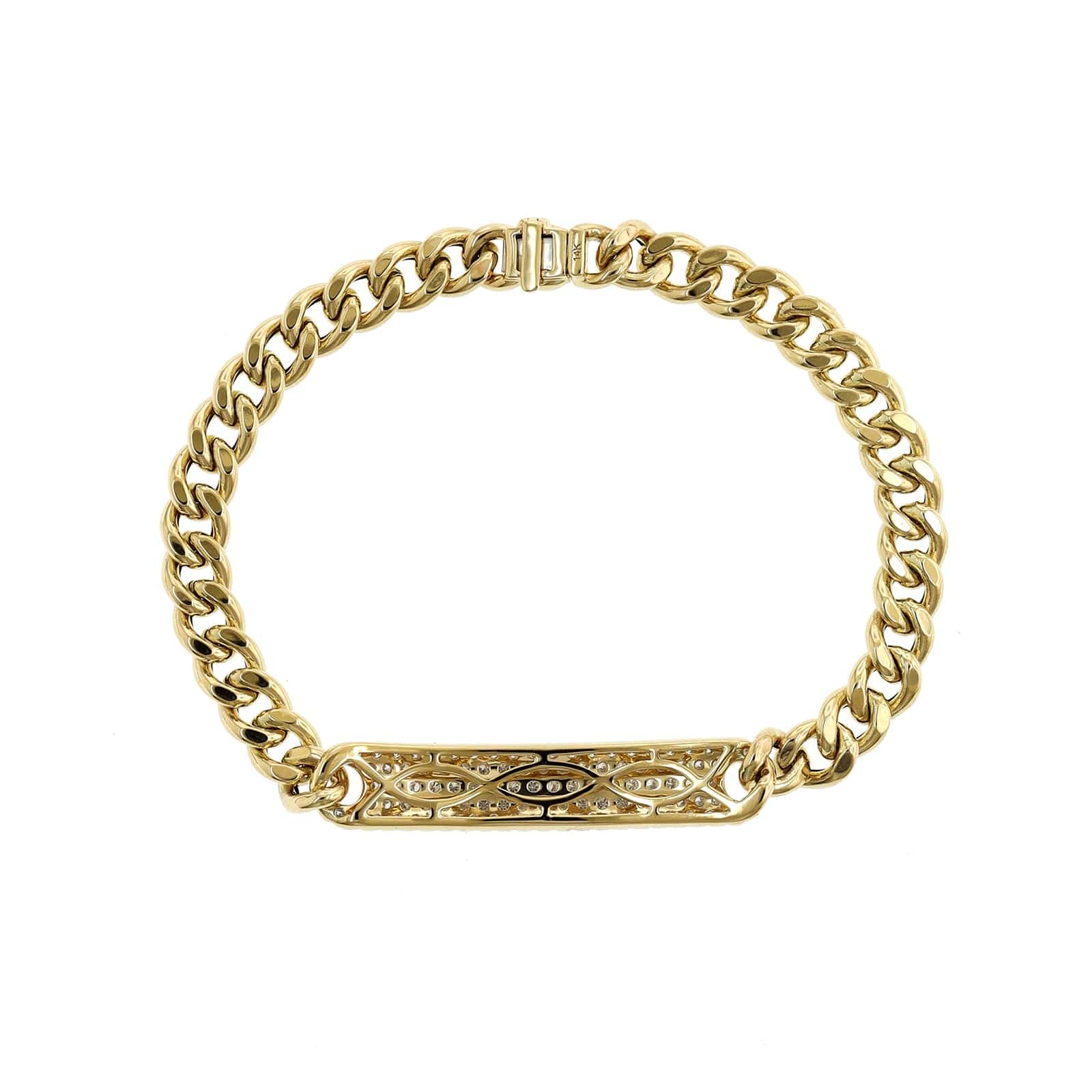 14K Yellow Gold Pave Diamond Bar and Curb Style Bracelet - Image 2