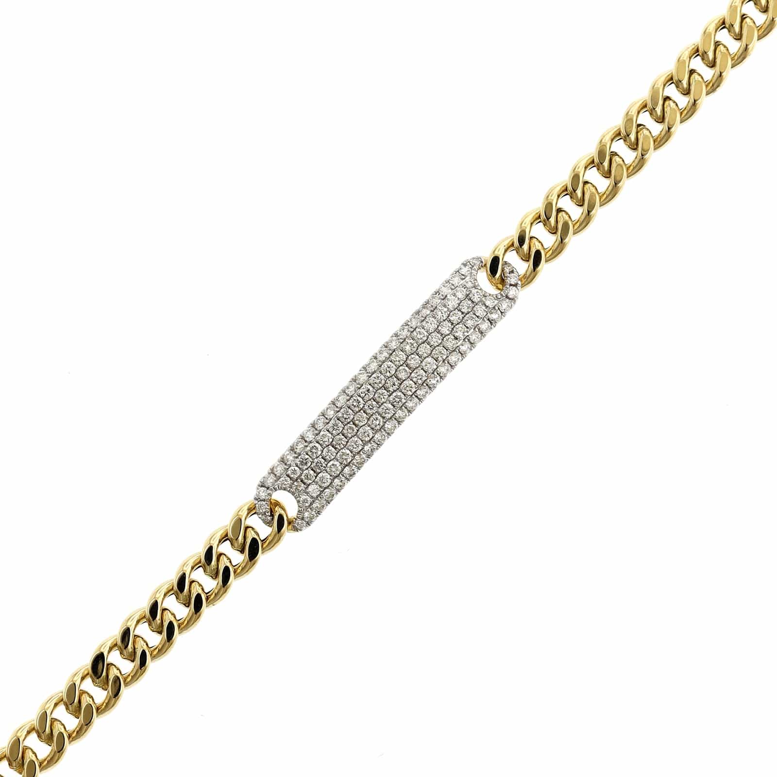 14K Yellow Gold Pave Diamond Bar and Curb Style Bracelet - Image 3
