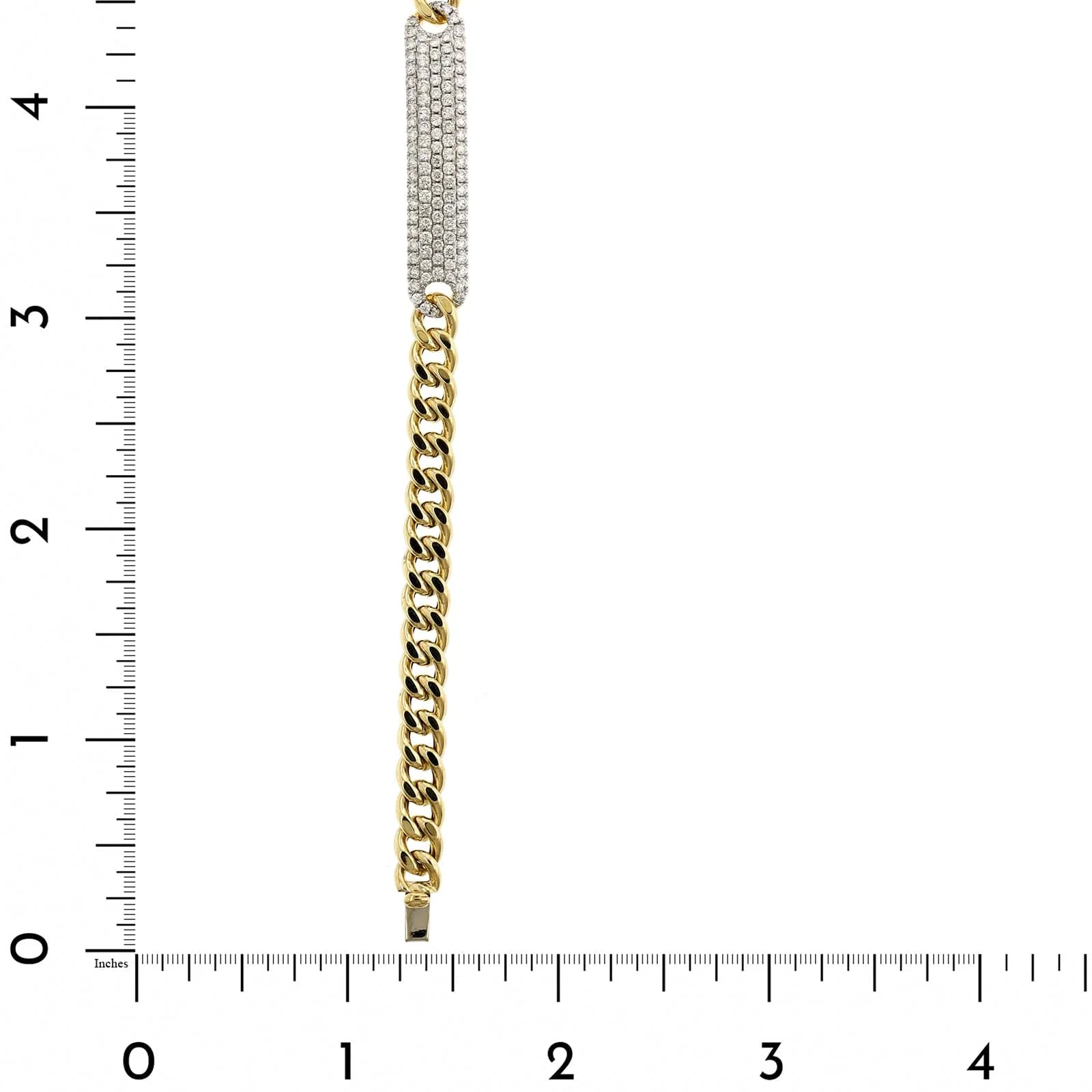 14K Yellow Gold Pave Diamond Bar and Curb Style Bracelet - Image 4