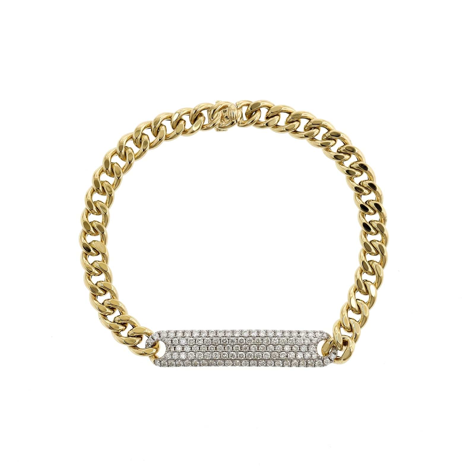 14K Yellow Gold Pave Diamond Bar and Curb Style Bracelet - Image 5