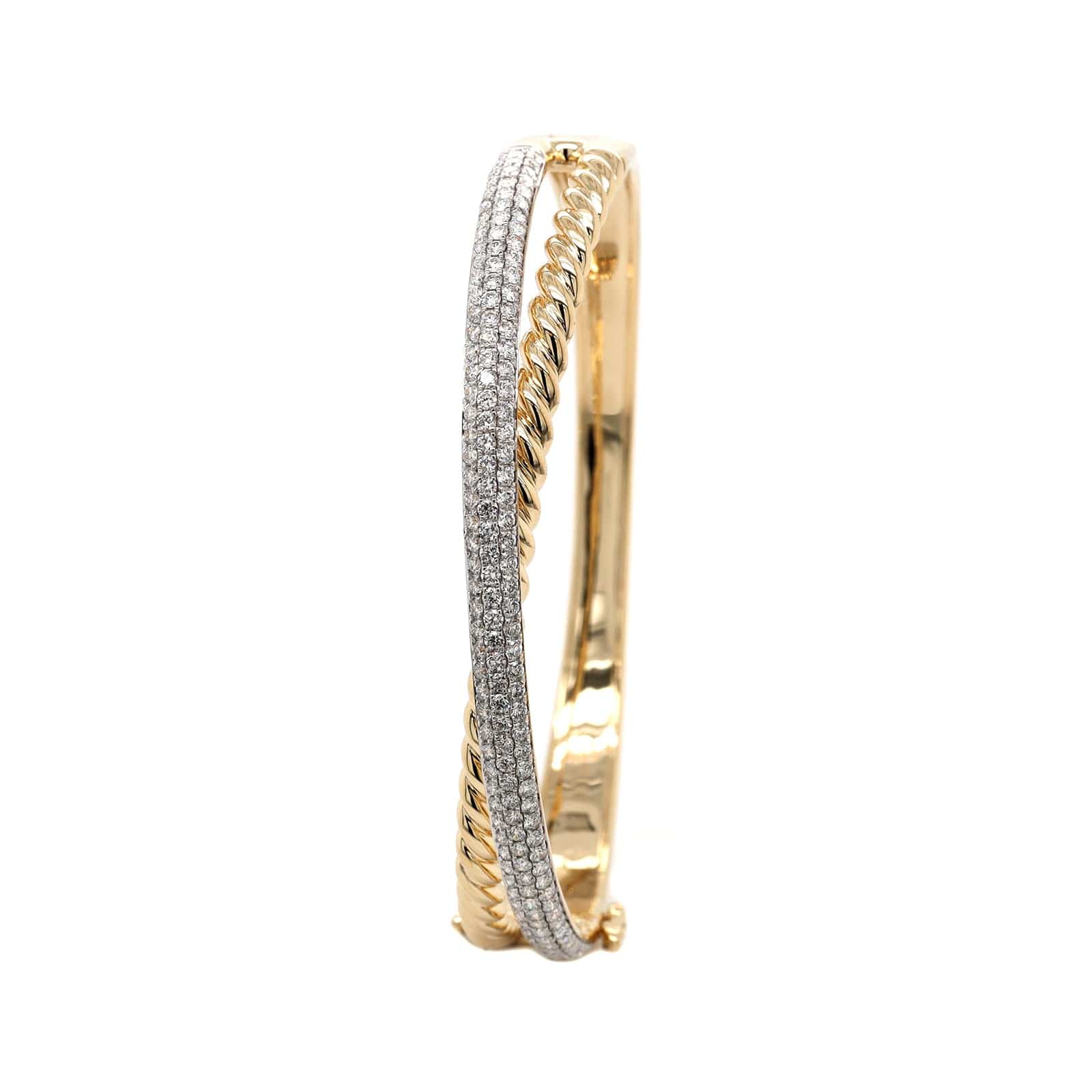 14K Yellow Gold High Polished and Pave Diamond Station Bracelet - Image 2