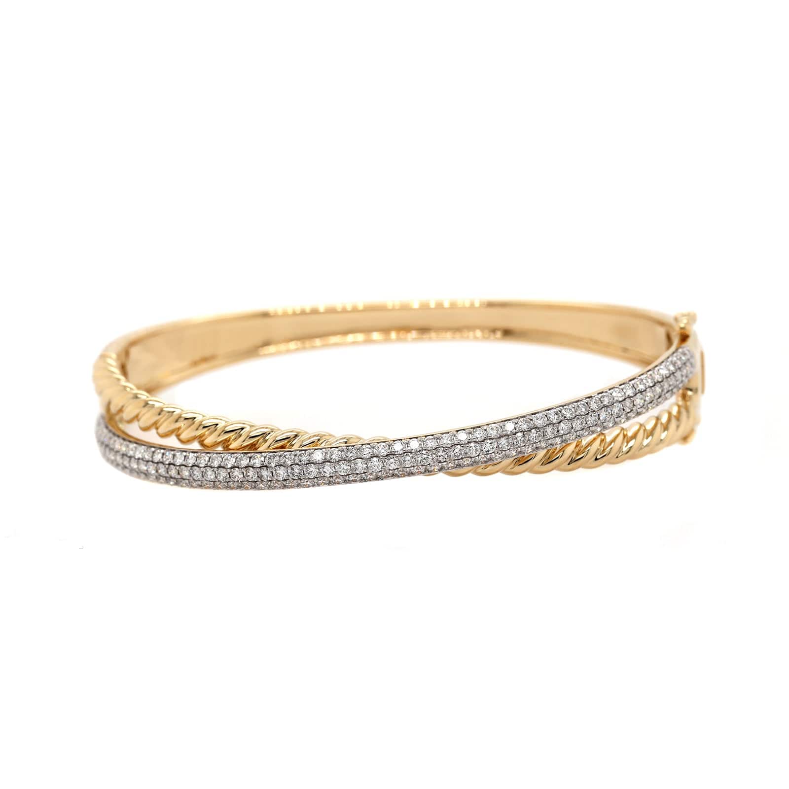 14K Yellow Gold High Polished and Pave Diamond Station Bracelet - Image 4