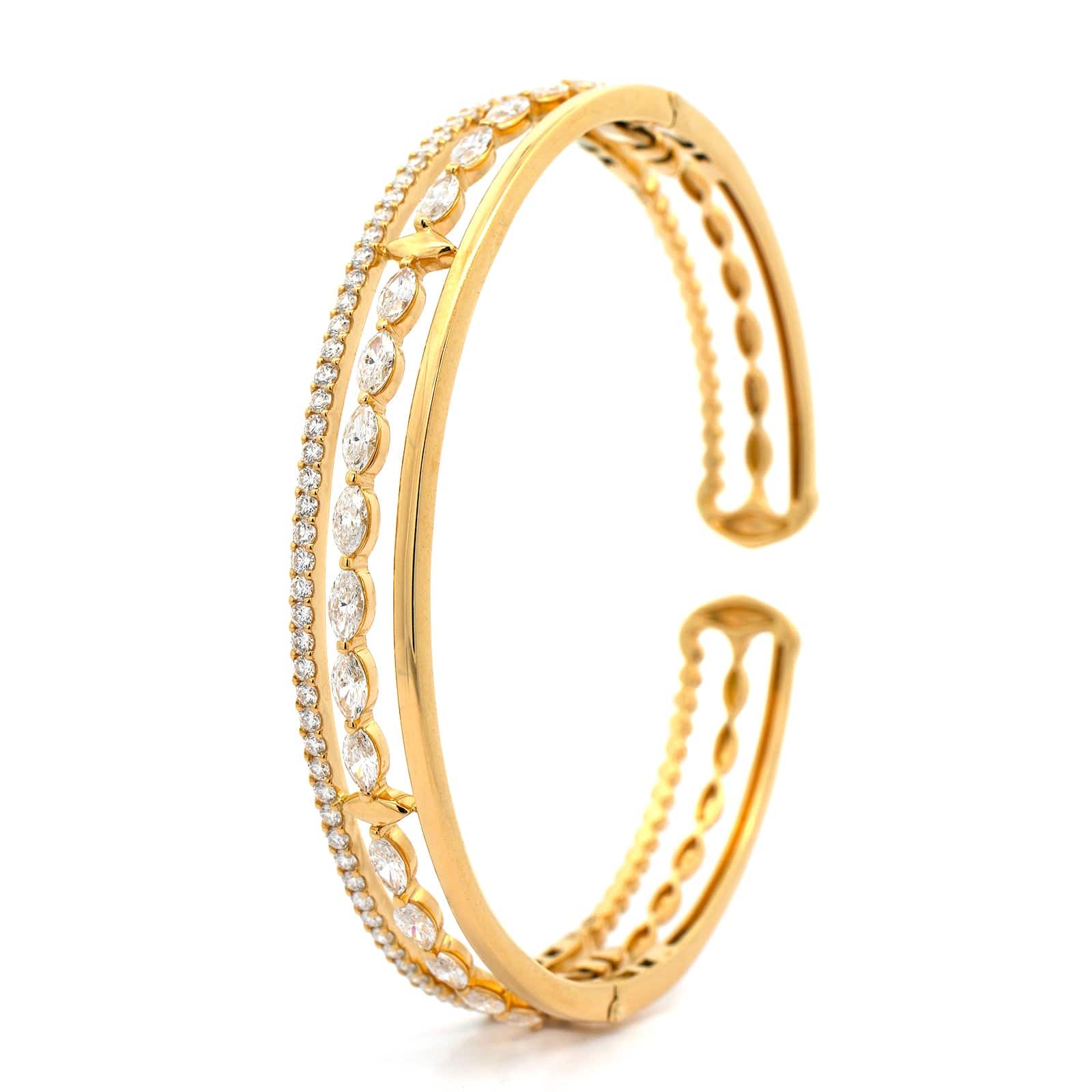 Etho Maria 18K Yellow Gold Three Row Diamond Cuff Bracelet - Image 2