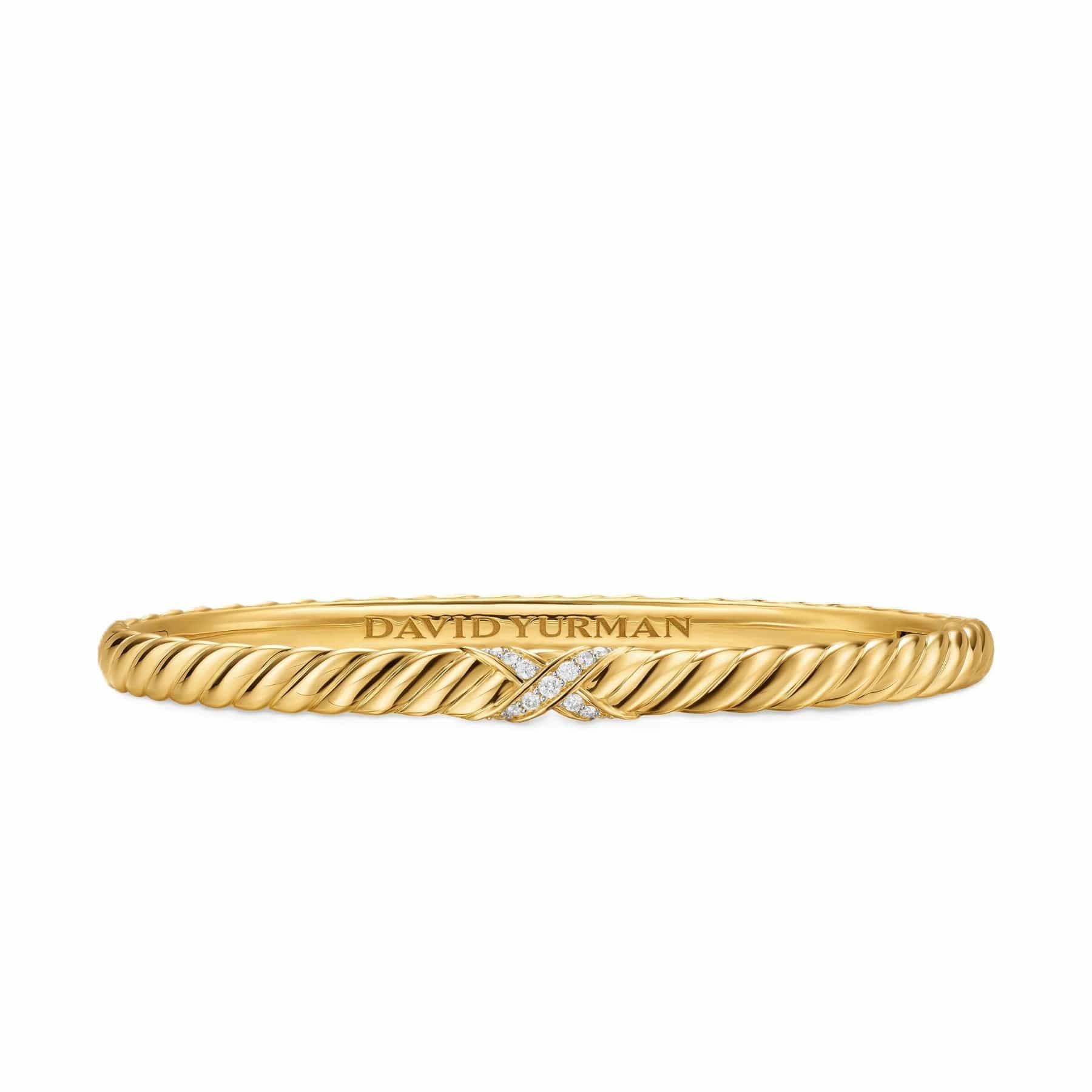 Sculpted Cable X Bracelet 18K Yellow Gold with Diamonds, 4.6mm
