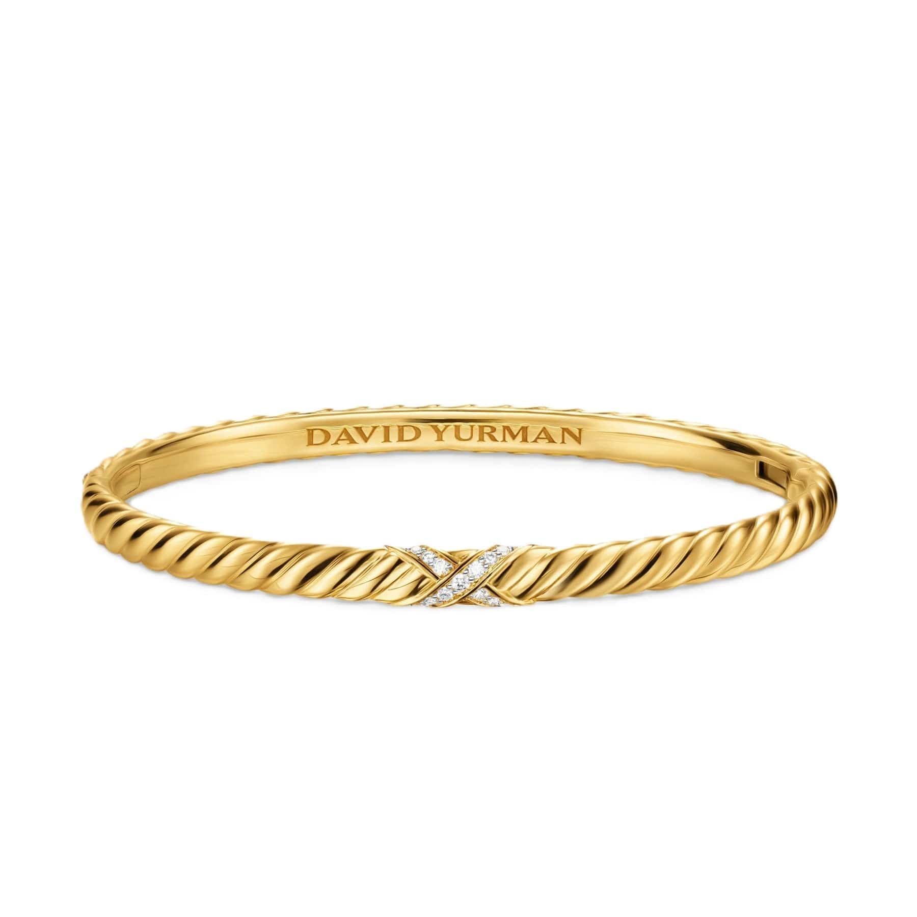 Sculpted Cable X Bracelet 18K Yellow Gold with Diamonds, 4.6mm - Image 3