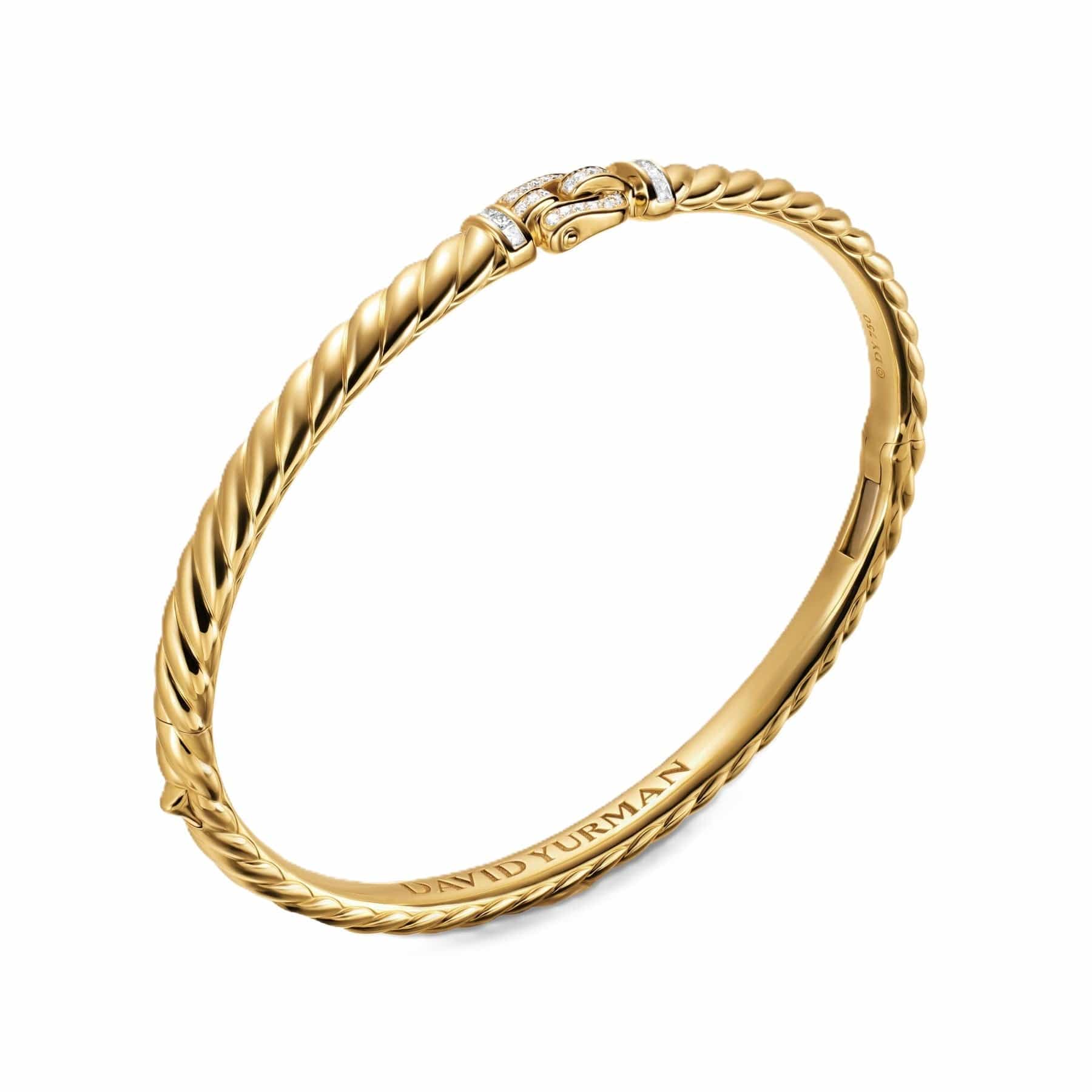 Sculpted Cable Buckle Bracelet 18K Yellow Gold with Diamonds, 4.6mm - Image 2