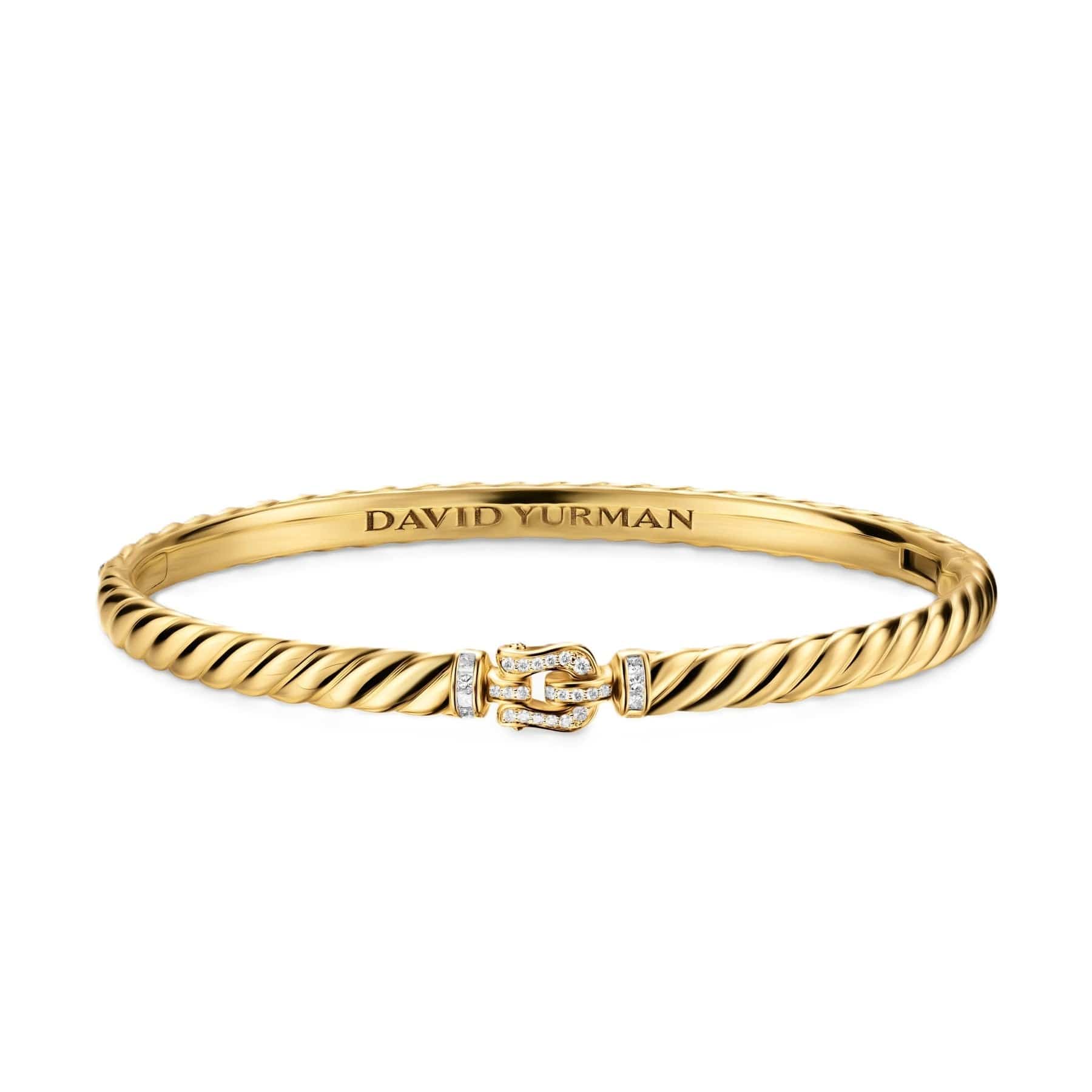 Sculpted Cable Buckle Bracelet 18K Yellow Gold with Diamonds, 4.6mm - Image 3