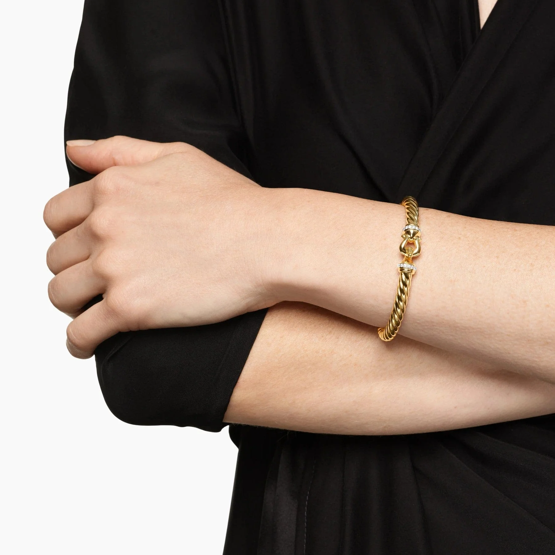 Cablespira® Buckle Bracelet 18K Yellow Gold with Diamonds, 6mm - Image 3