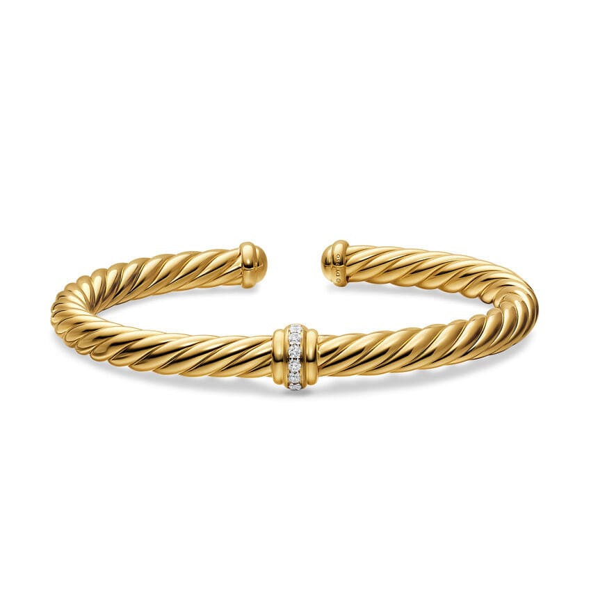 Cablespira® Flex Center Station Bracelet in 18K Yellow Gold with Diamonds, 6mm - Image 3