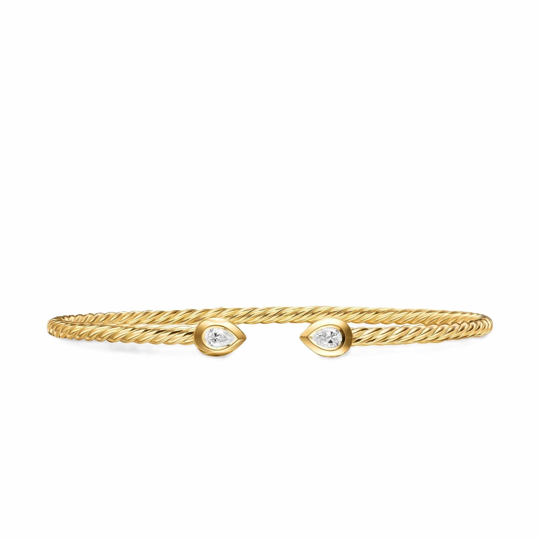 Petite Modern Renaissance® Pear Cablespira® Bracelet 18K Yellow Gold with Diamonds, 2.6mm
