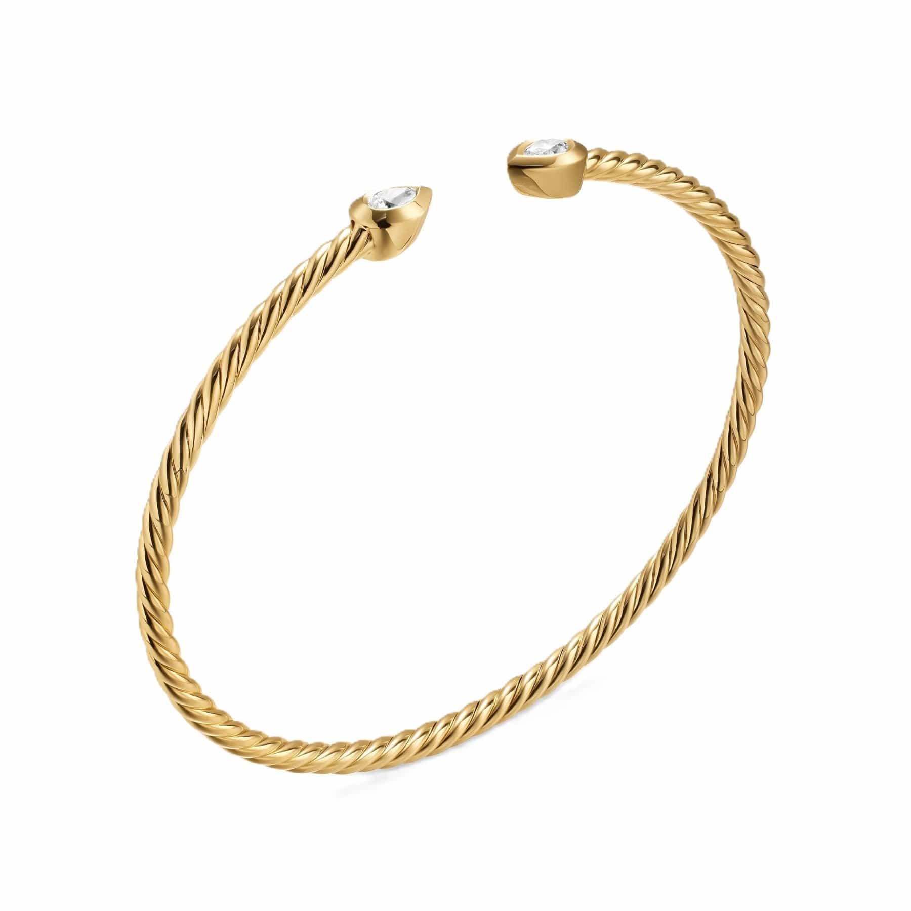 Petite Modern Renaissance® Pear Cablespira® Bracelet 18K Yellow Gold with Diamonds, 2.6mm - Image 2